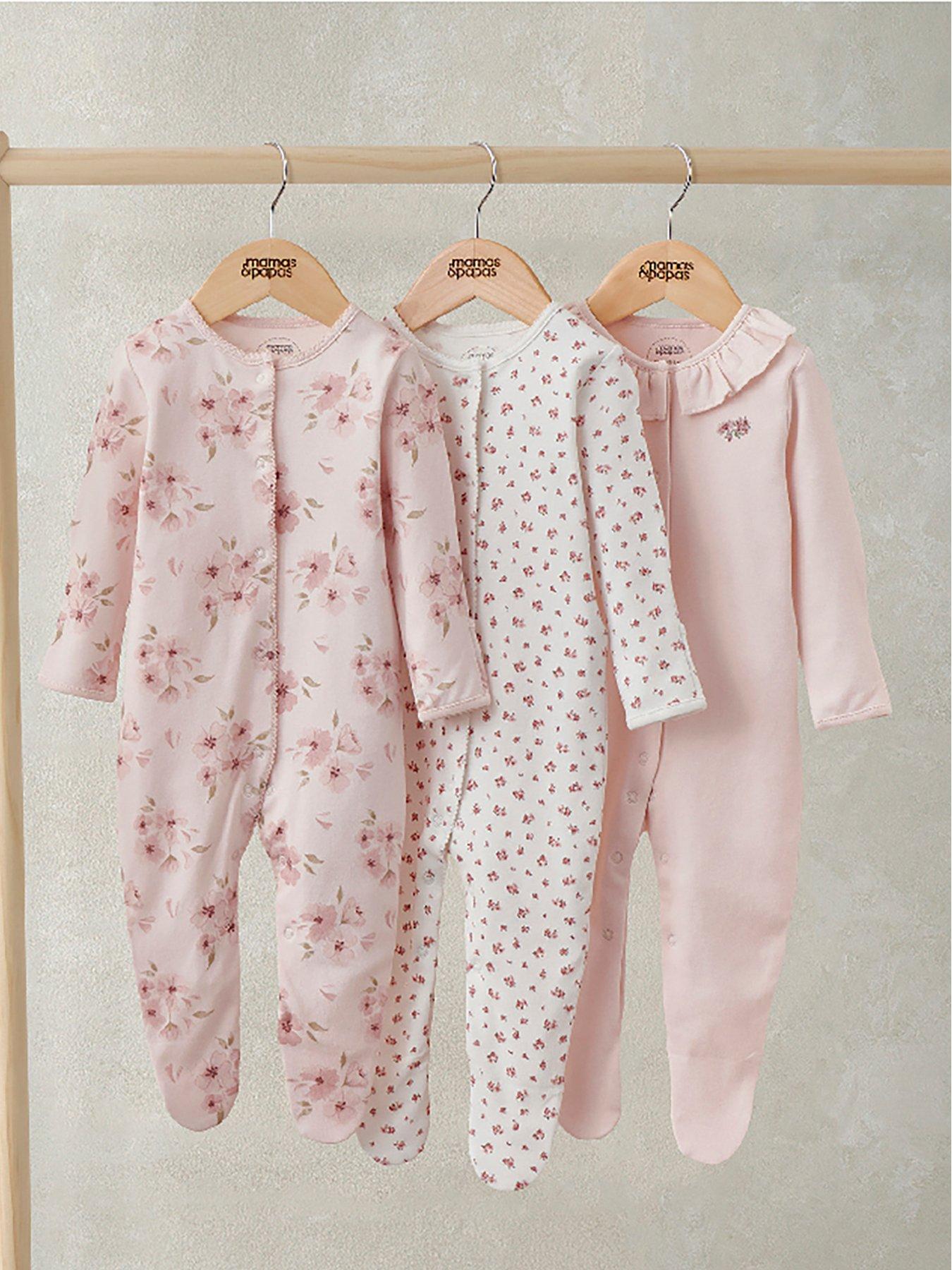Mamas & Papas Baby Girls 3 Pack Watercolour Sleepsuitss - Pink