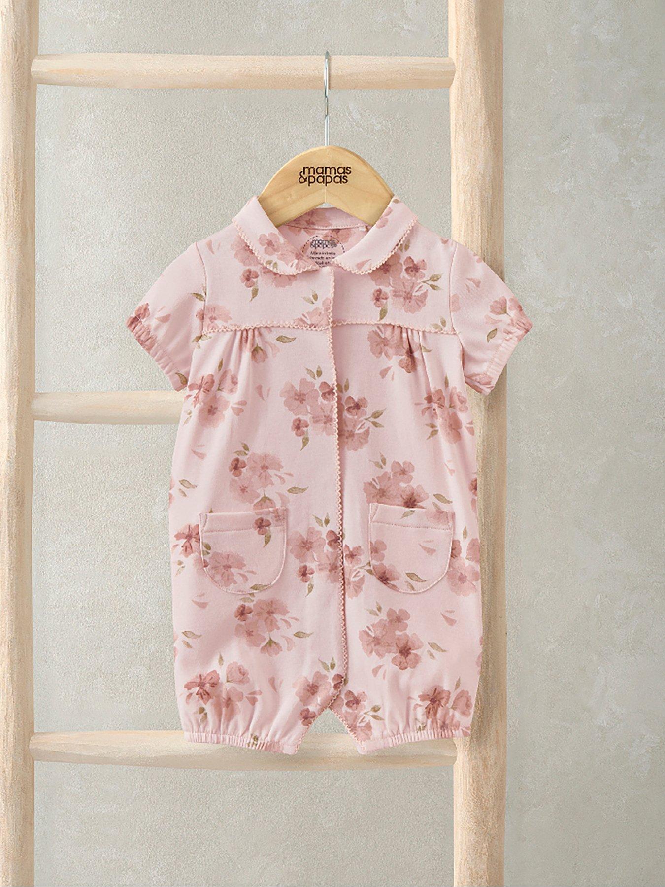 Mamas & Papas Baby Girls Jersey Floral Print Pyjama Romper - Pink