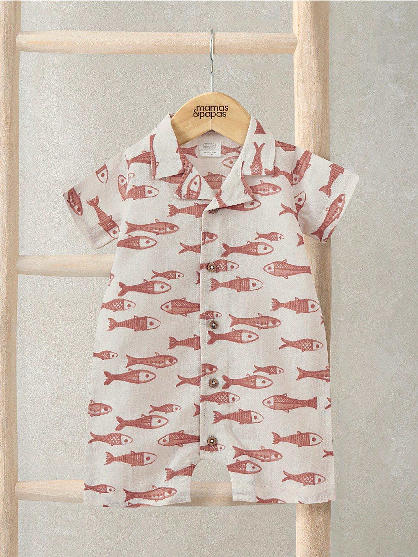 Mamas & Papas Baby Boys Sardine All Over Print Romper - Cream