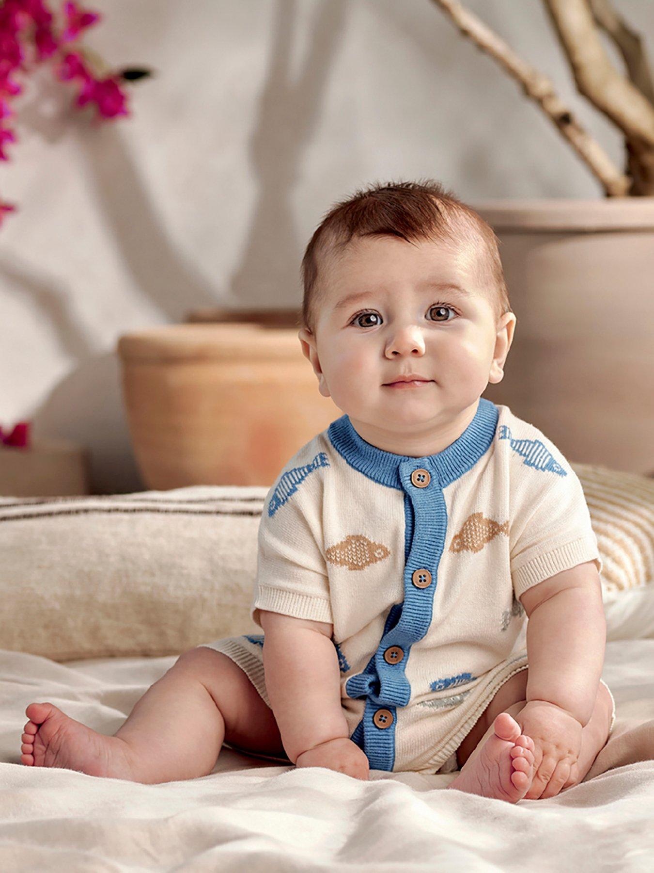 Mamas & Papas Baby Boys Sealife Knitted Romper - Blue