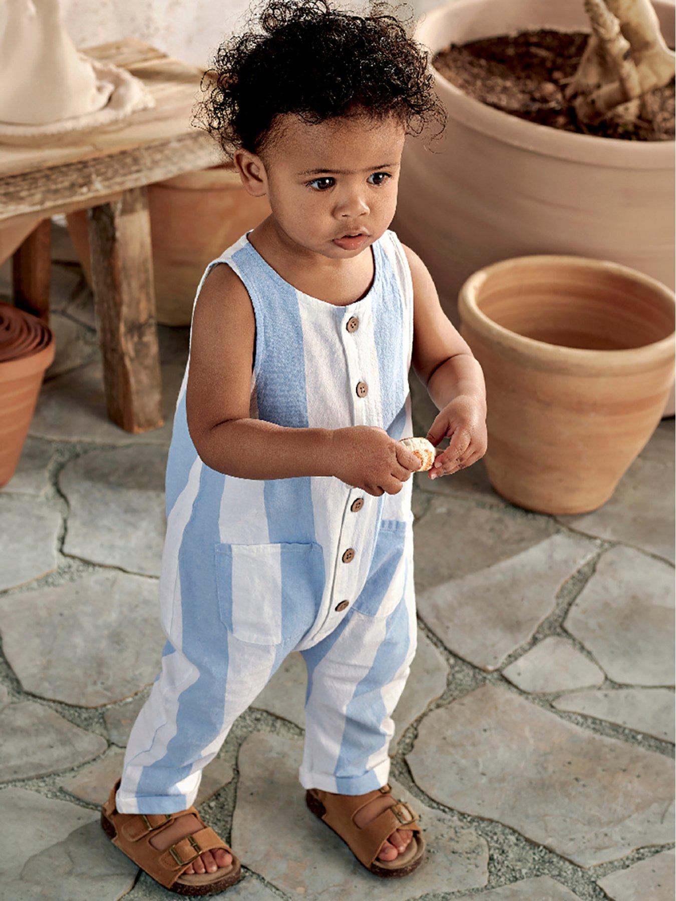 Mamas & Papas Baby Boys Slouchy Stripe Romper - Blue