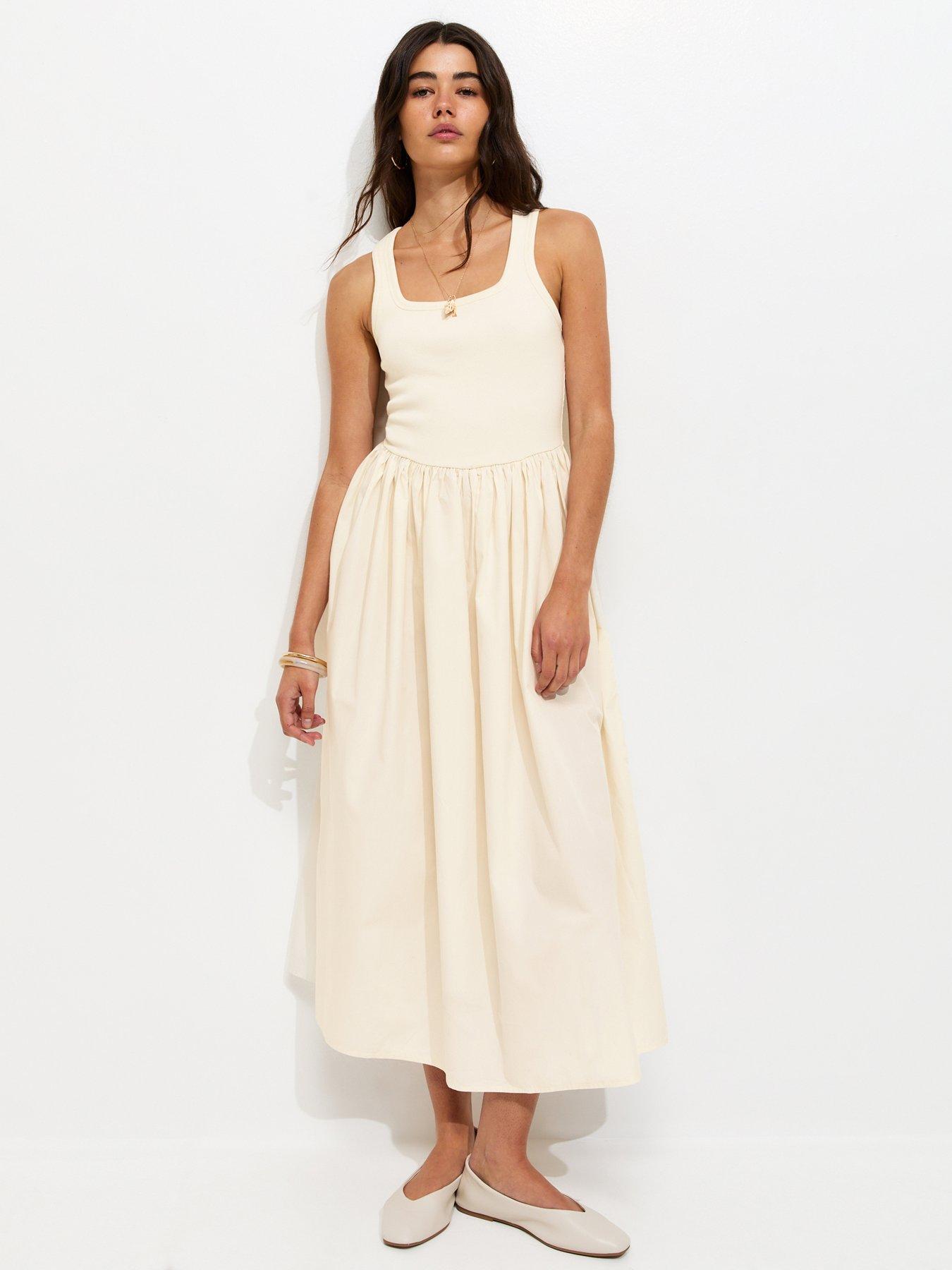 New Look 2-In-1 Poplin Midi Dress - Off-White