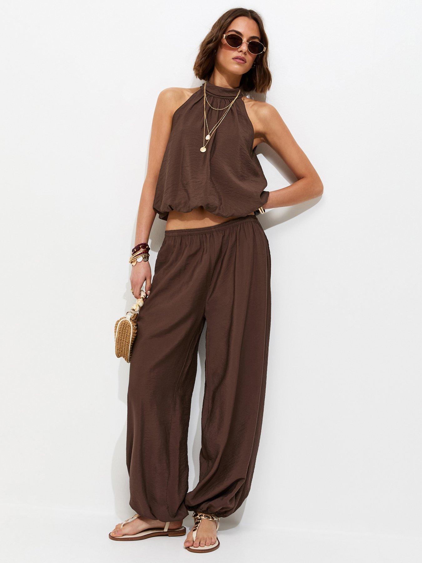 New Look Cuffed Relaxed Side Slip Pocket Trousers - Dark Brown