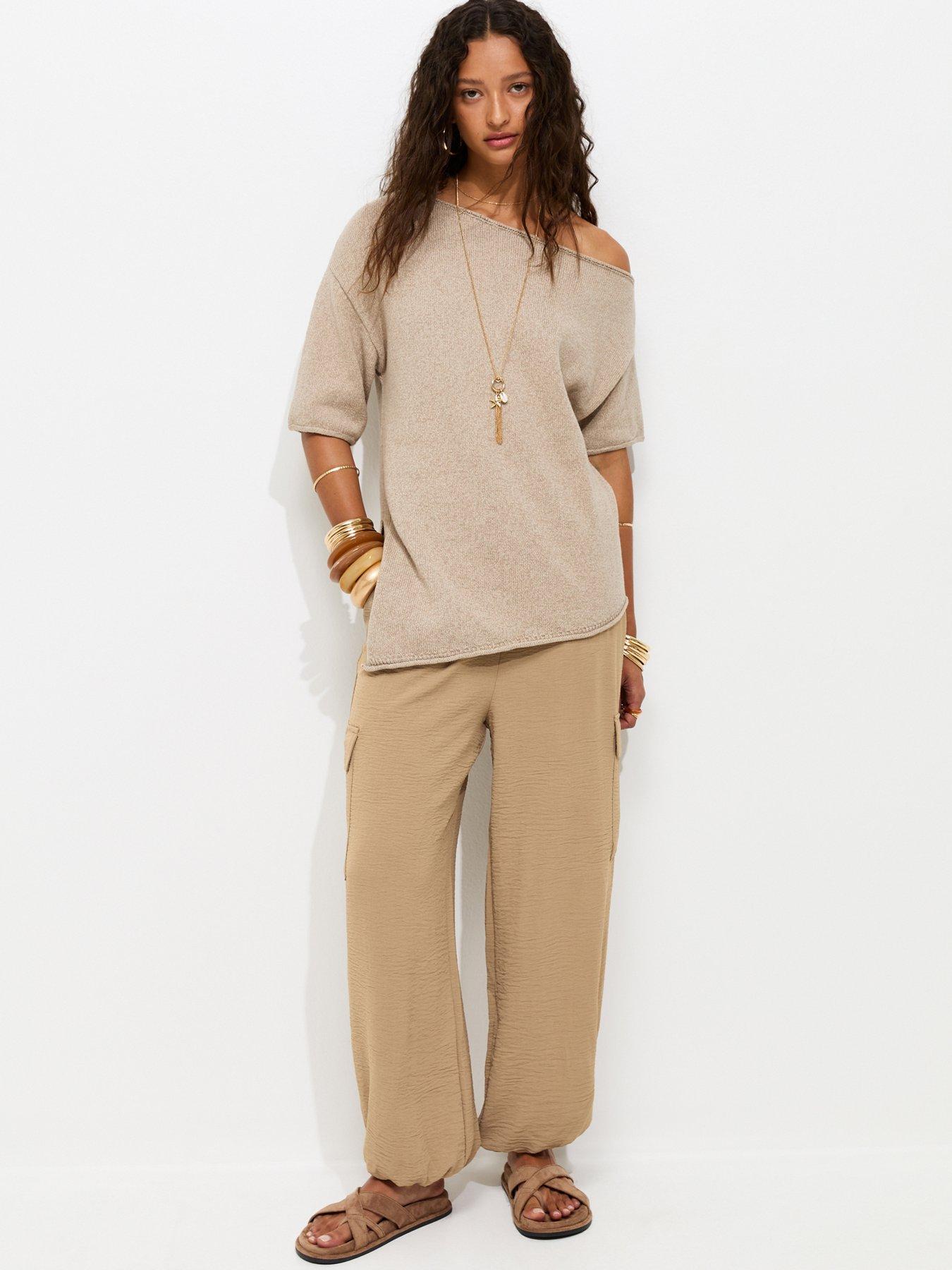 Image 1 of 4 of New Look Charlotte Cargo Cuffed Trouser - Brown