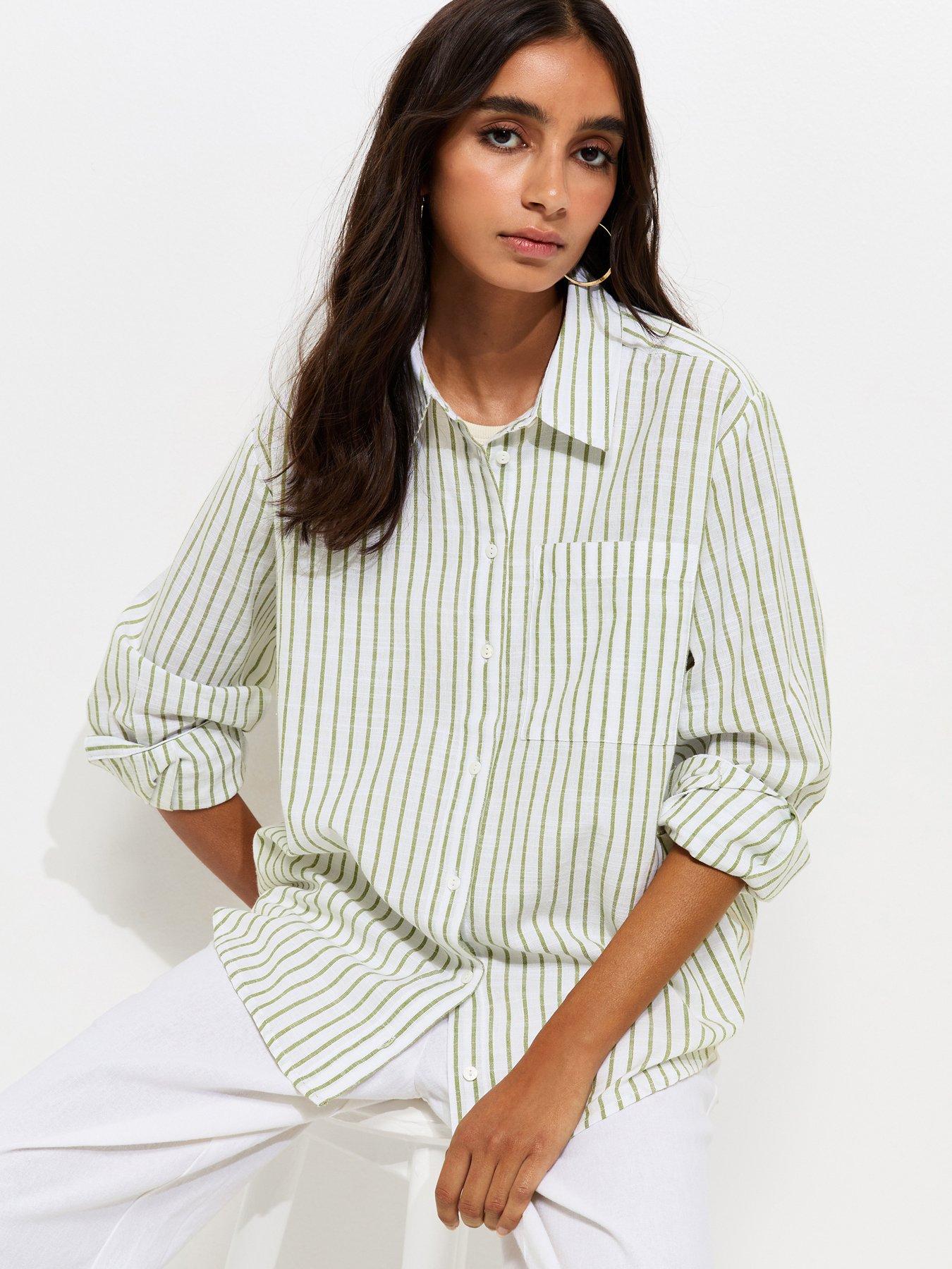 New Look Striped Cotton Shirt - Green
