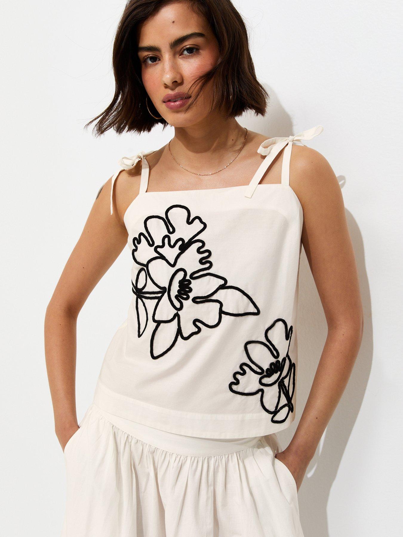New Look White Cotton Cornelli Pattern Tie Cami Top - Cream