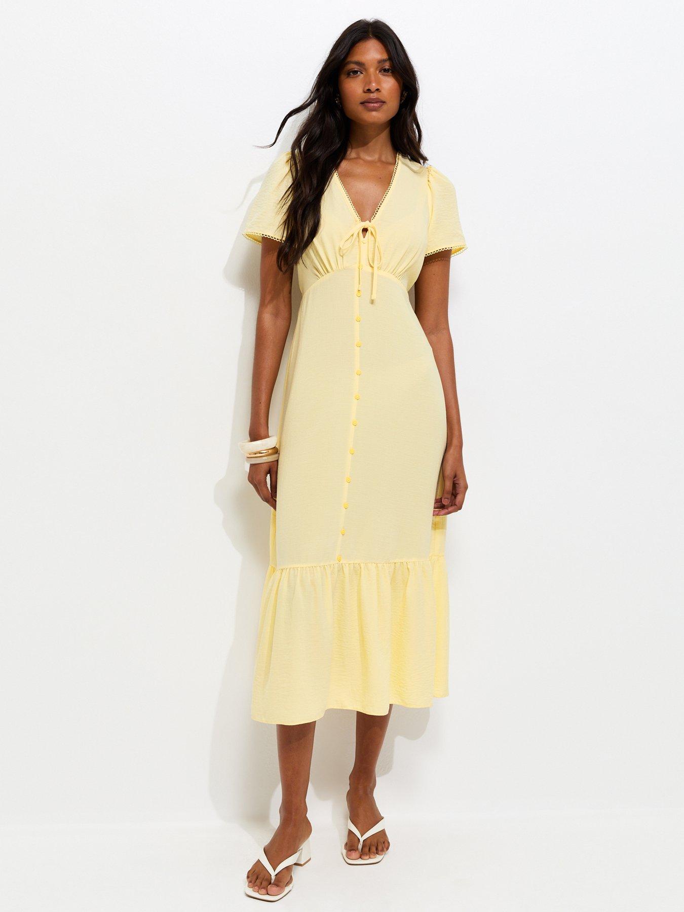 New Look Button Through Tea Midi Dress - Light Yellow
