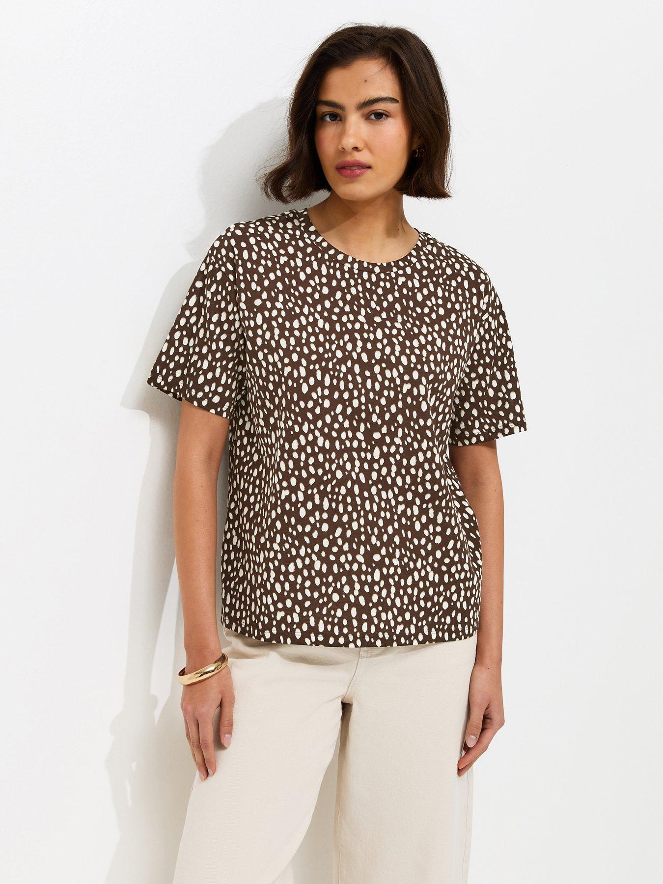 New Look Abstract Spot Print Easy T-Shirt - Brown