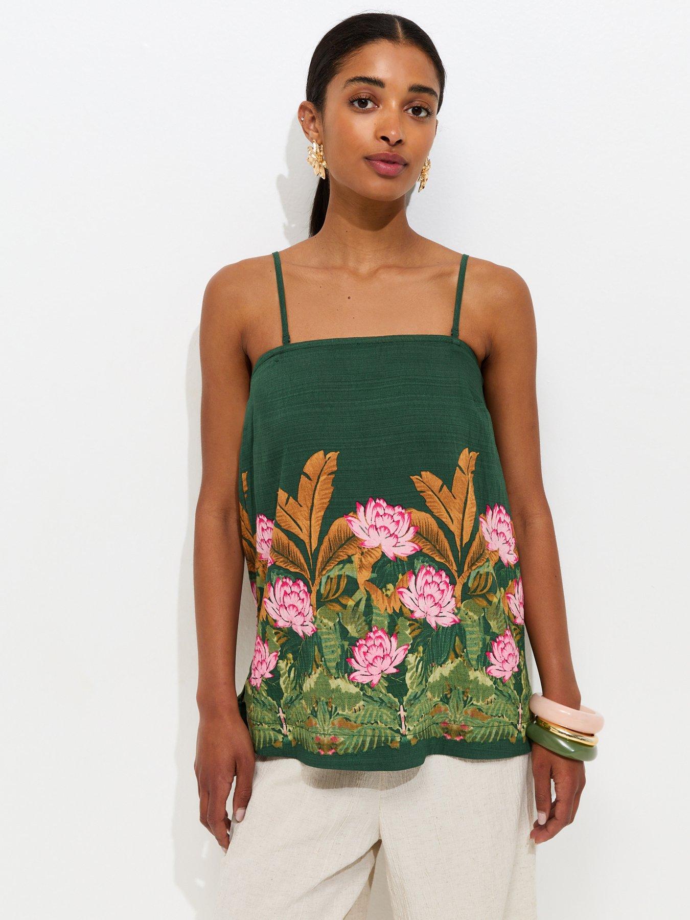 New Look Lotus Print Bandeau Co-ord Top - Dark Green