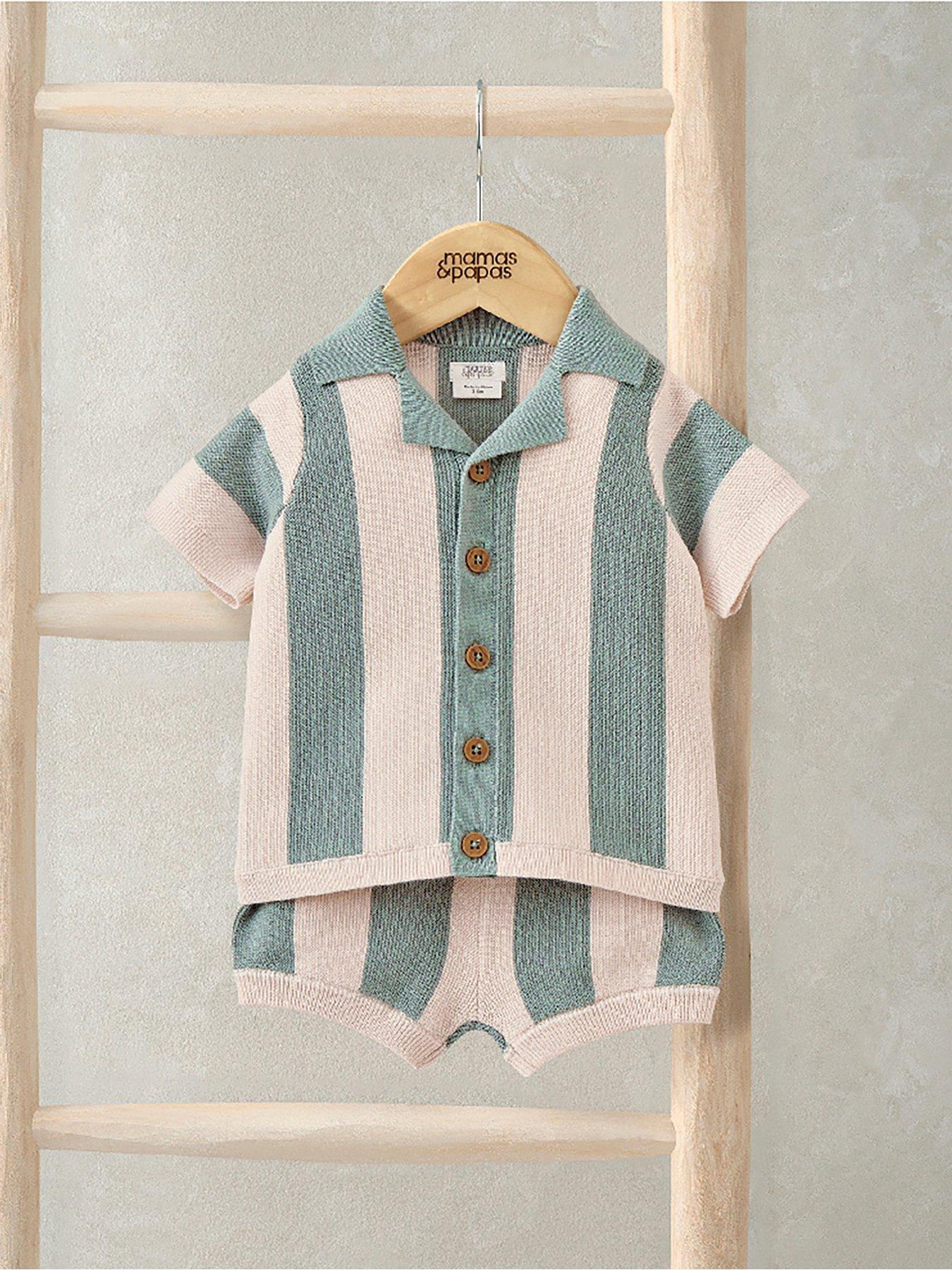 mamas-papas-baby-boys-2-piece-stripe-knitted-short-sleeve-top-shorts-set-green