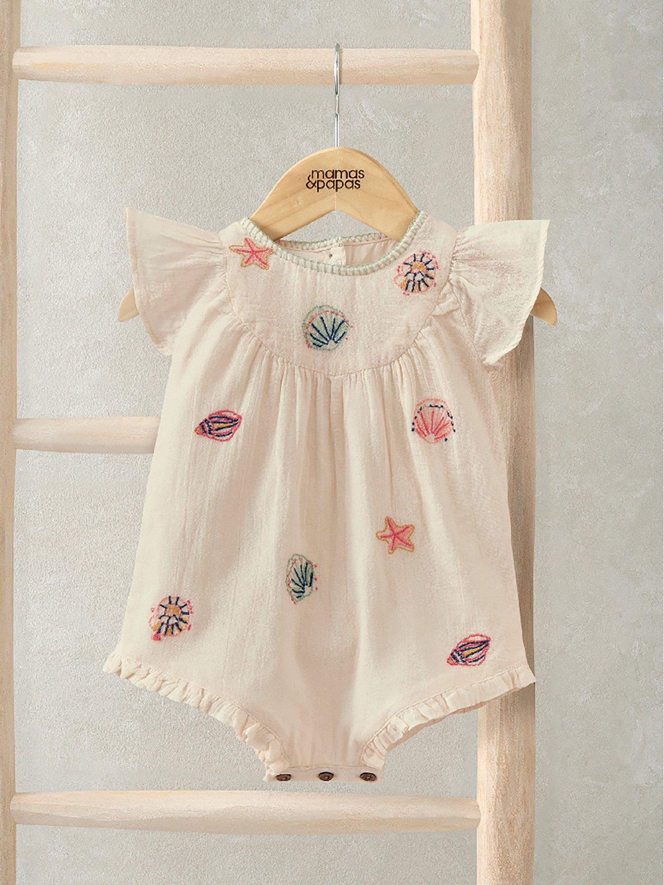 Mamas & Papas Baby Girls Sea Shell Embroidered Romper - Pink