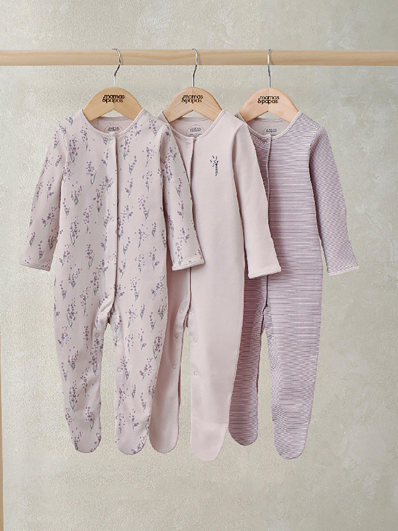 Mamas & Papas Baby Girls 3 Pack Lavender Sleepsuits - Multi