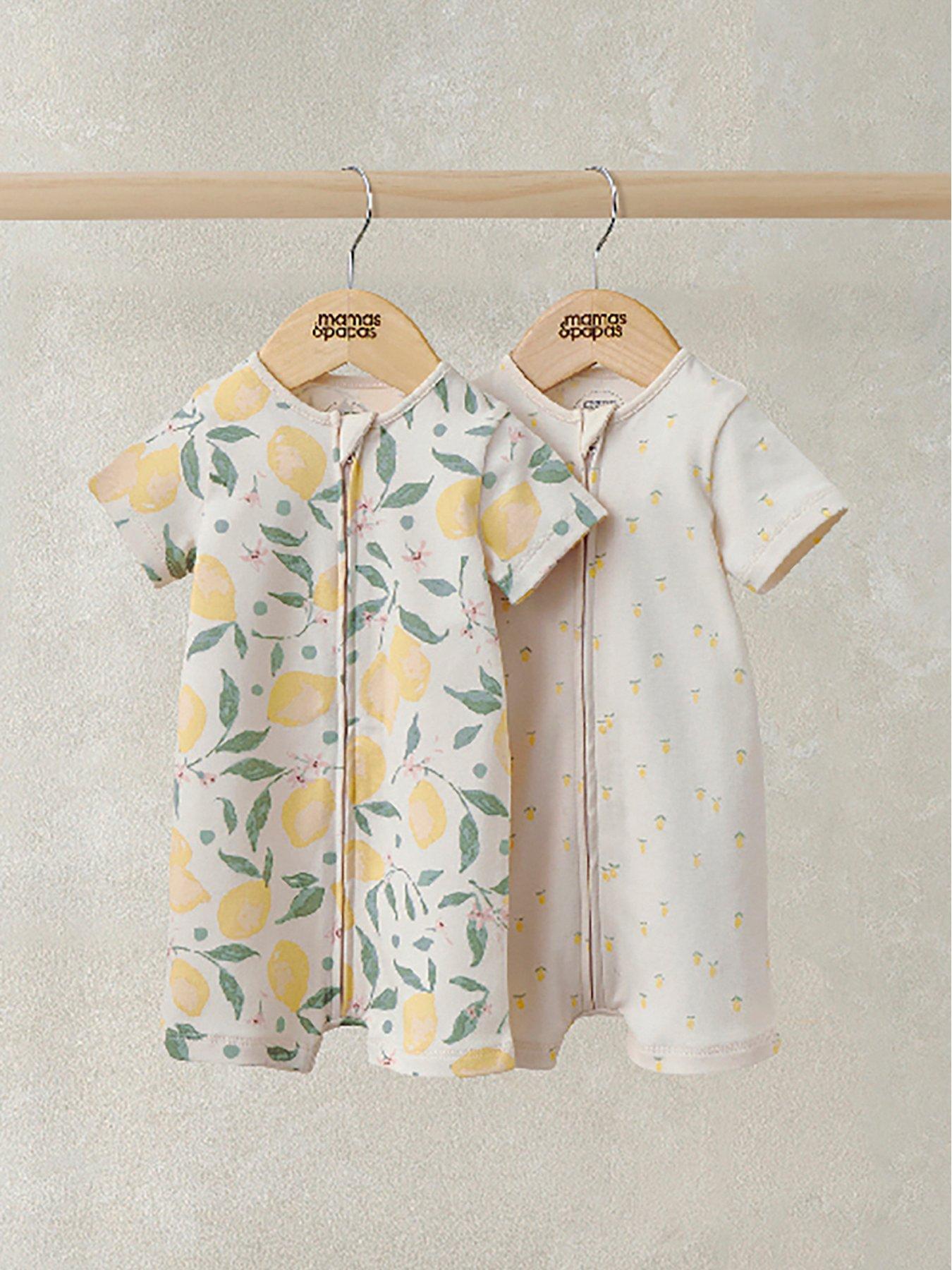 Mamas & Papas Baby Girls 2 Pack Lemon Rompers - Yellow