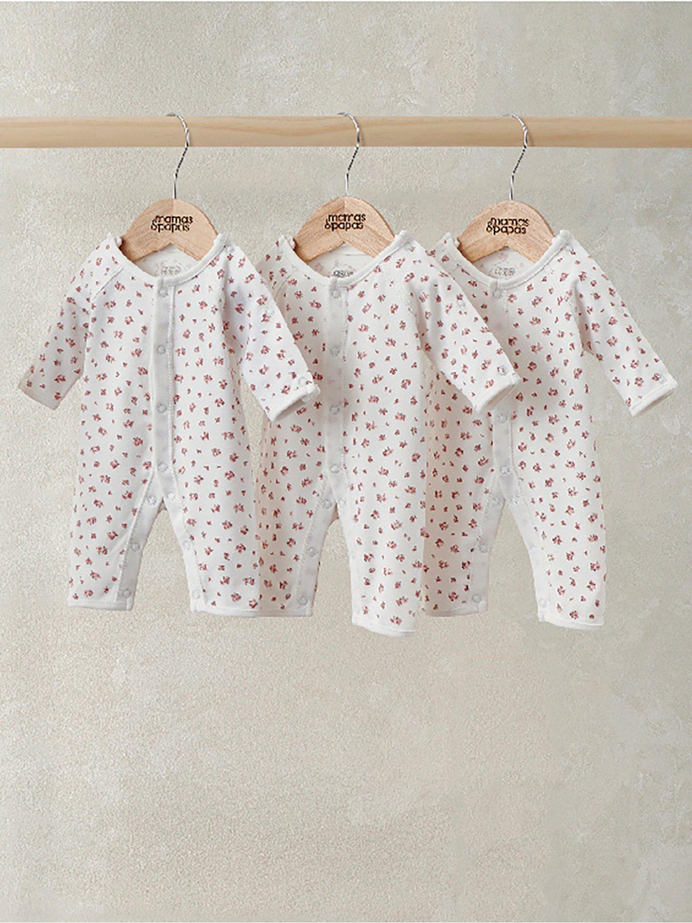 Mamas & Papas Baby Girls 3 Pack Rose Print Premature Rompers - Pink