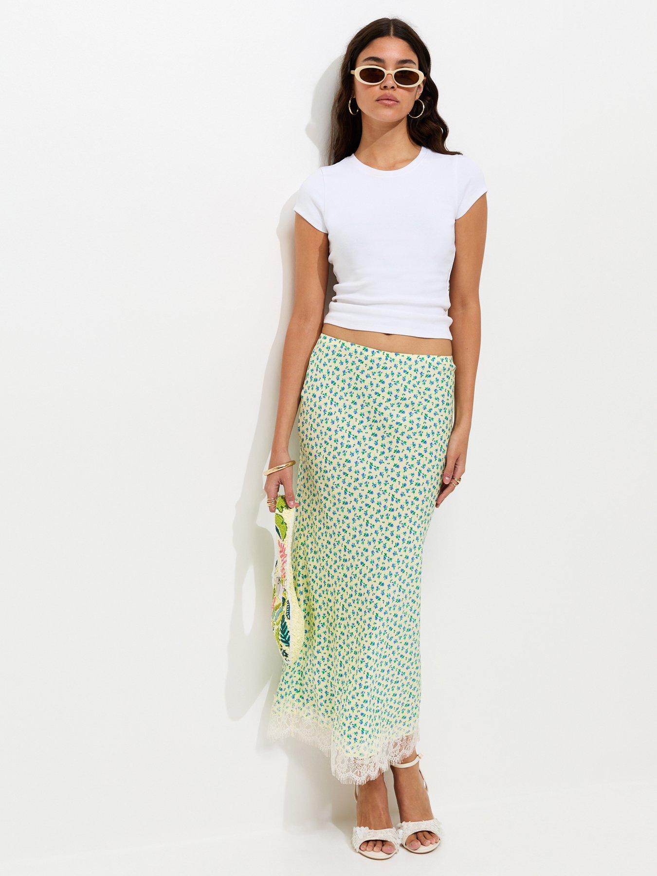 New Look Ditsy Floral Bias Cut Midi Skirt - Yellow