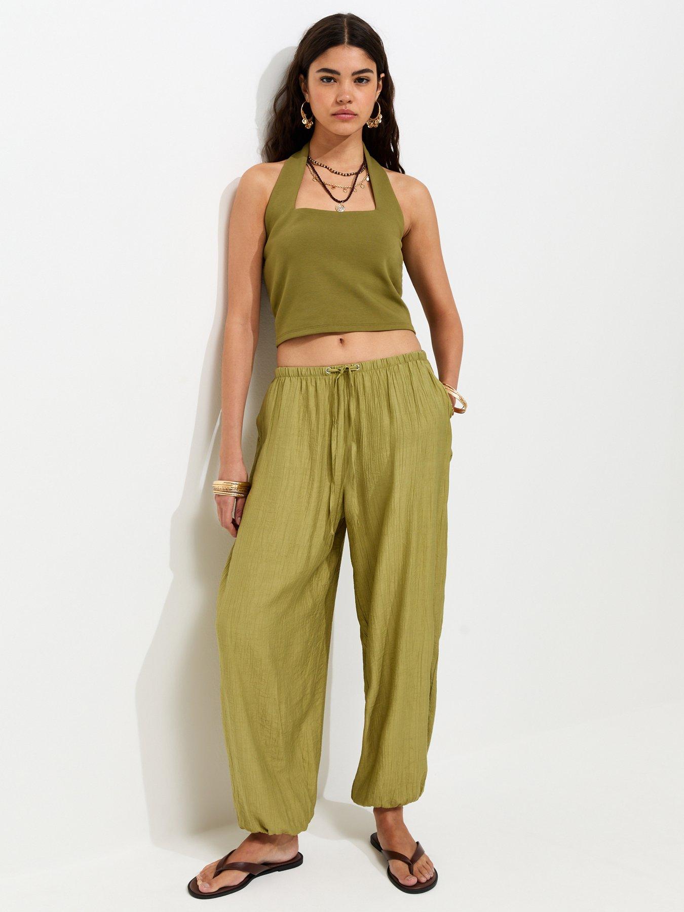 New Look Textured Balloon Trousers - Light Khaki