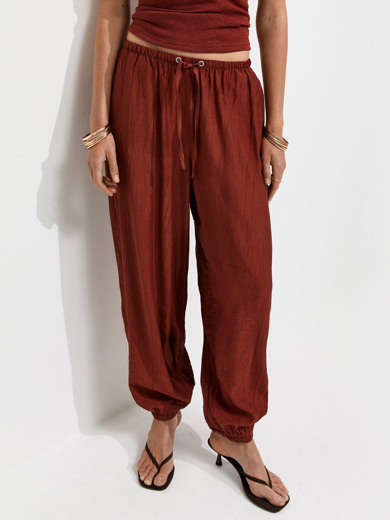 New Look Dark Red Wide Cuffed Textured Trousers