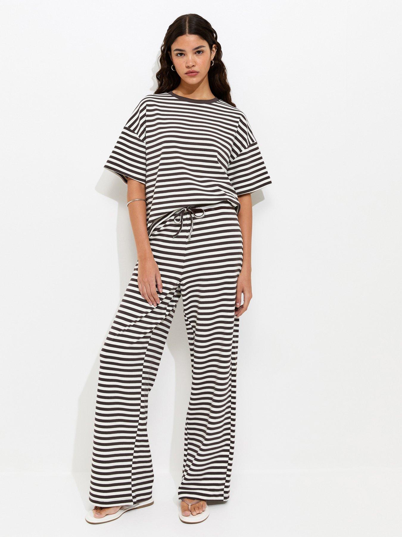 New Look Brown Striped Wide Leg Trousers