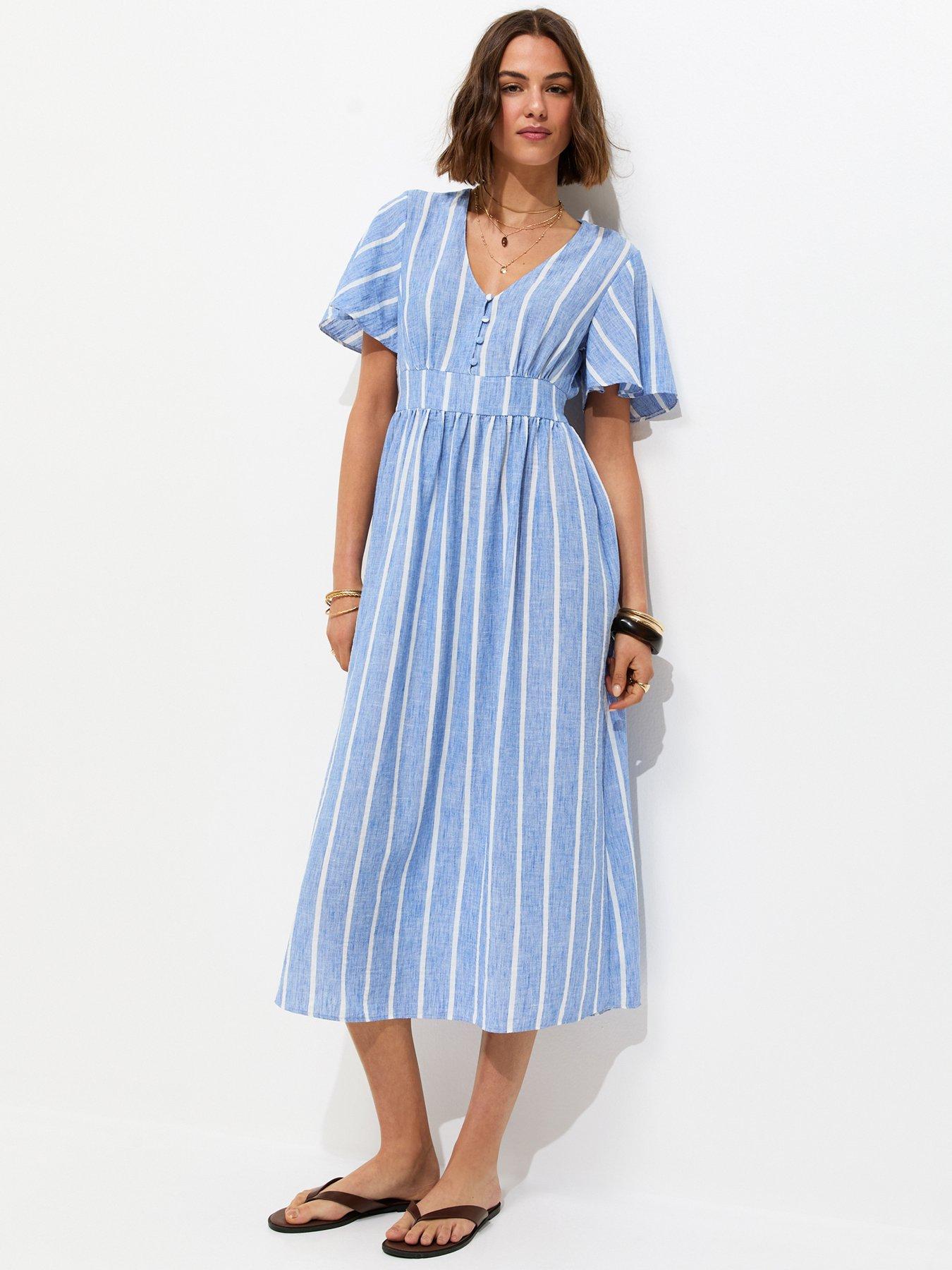 New Look Stripe Woven Midi Dress - Blue