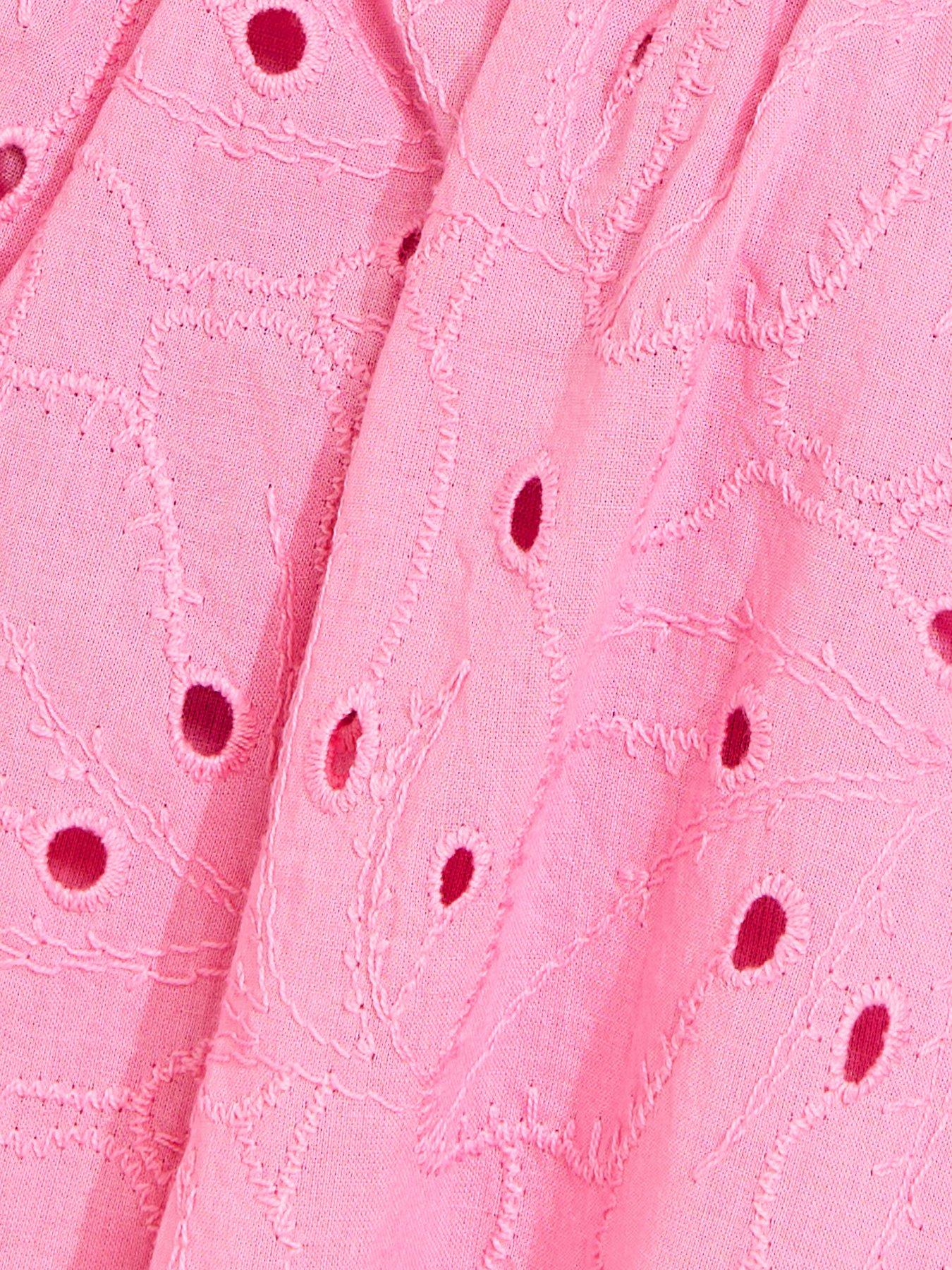 Image 5 of 5 of New Look Cotton Broderie Anglaise Beaded Smock Mini Dress - Pink
