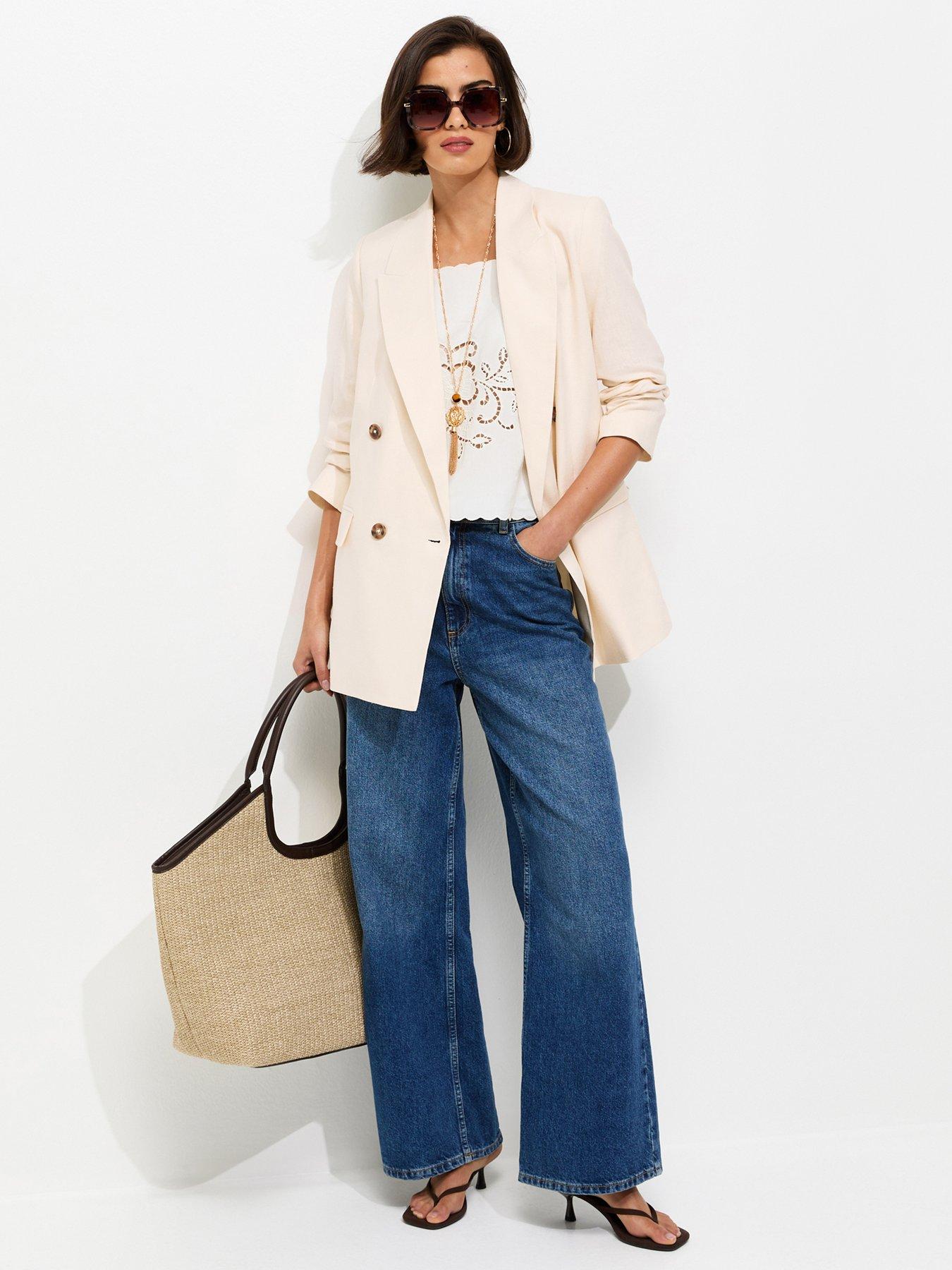 New Look Polly Plain Double Breasted Linen Blazer - White