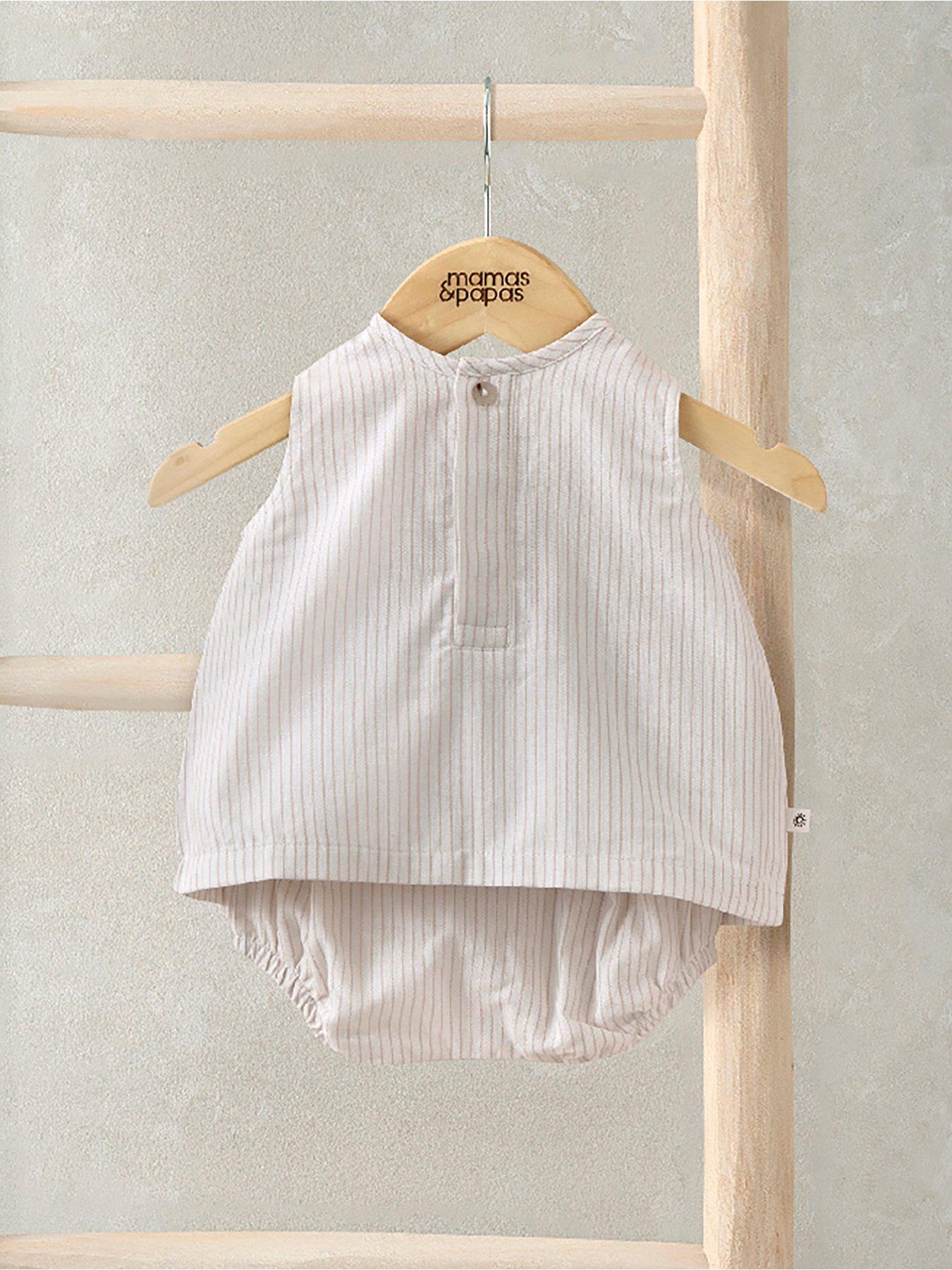 Image 1 of 4 of Mamas & Papas Baby Unisex 2 Piece Stripe Sleeveless Top & Linen Shorts Set - Cream