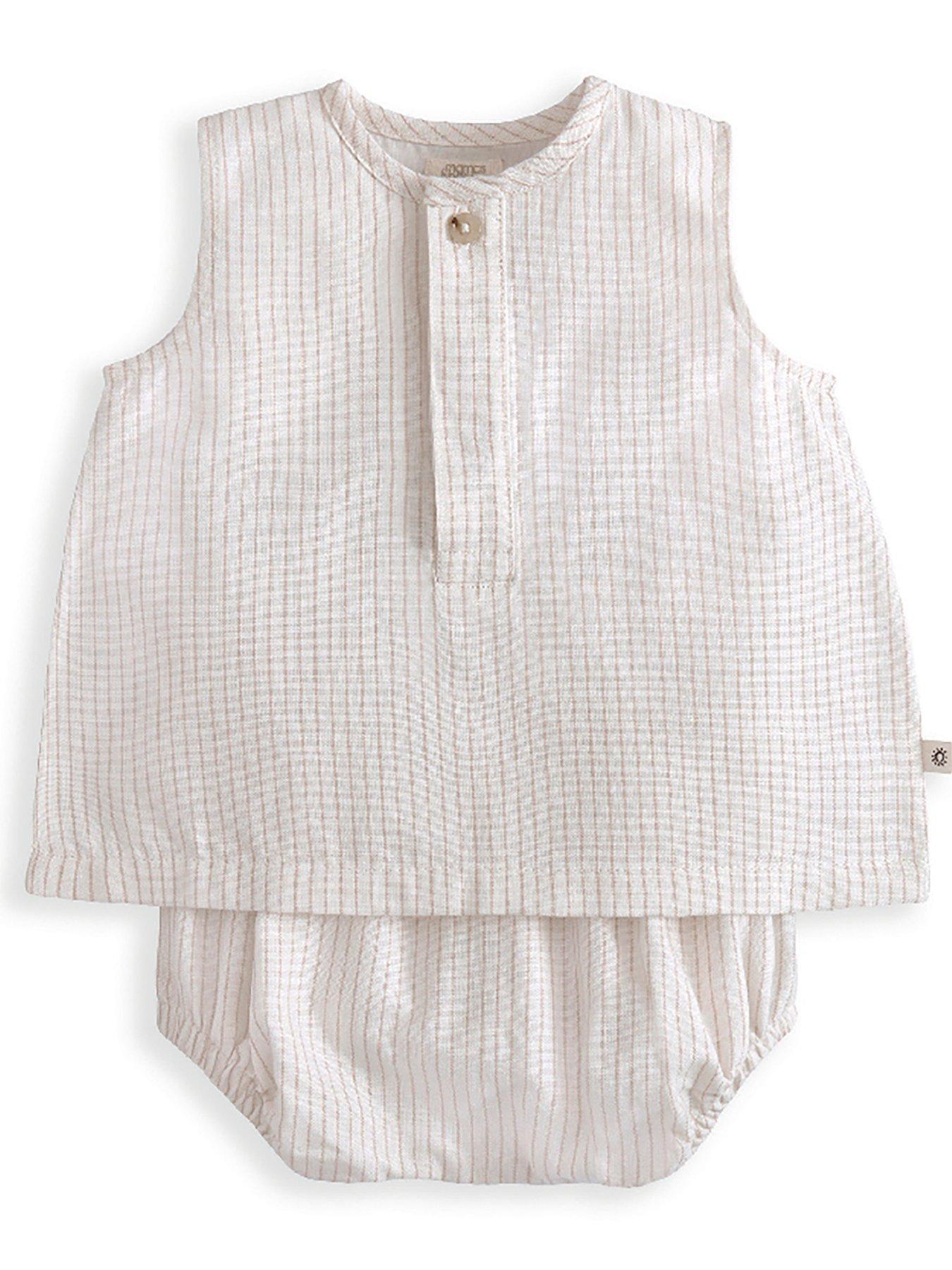 Image 2 of 4 of Mamas & Papas Baby Unisex 2 Piece Stripe Sleeveless Top & Linen Shorts Set - Cream