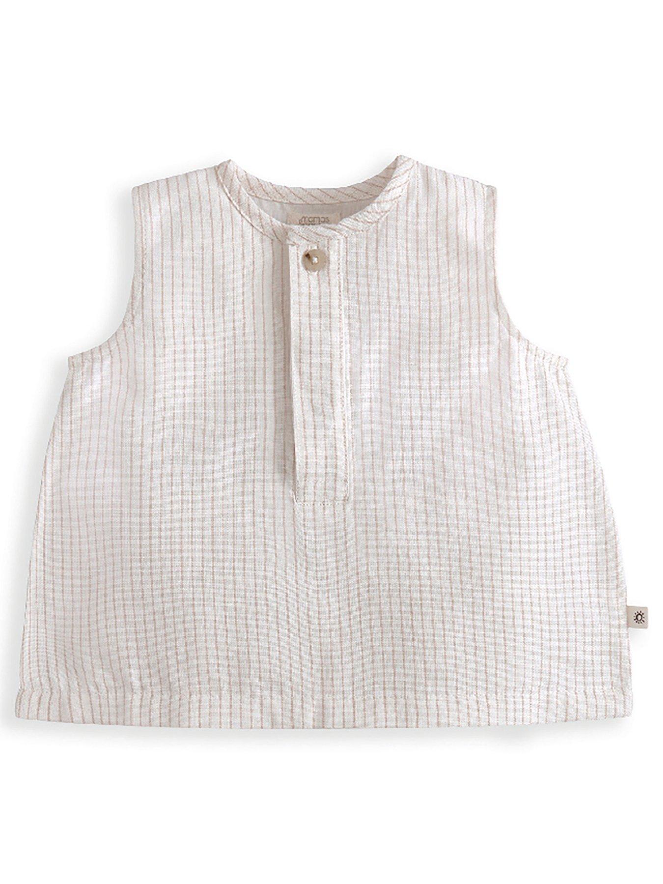 Image 3 of 4 of Mamas & Papas Baby Unisex 2 Piece Stripe Sleeveless Top & Linen Shorts Set - Cream