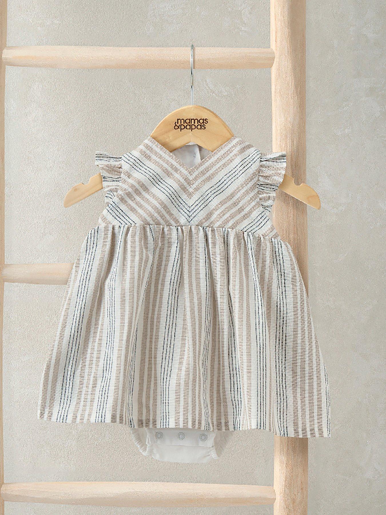 Mamas & Papas Baby Girls Woven Stripe Dress - Brown