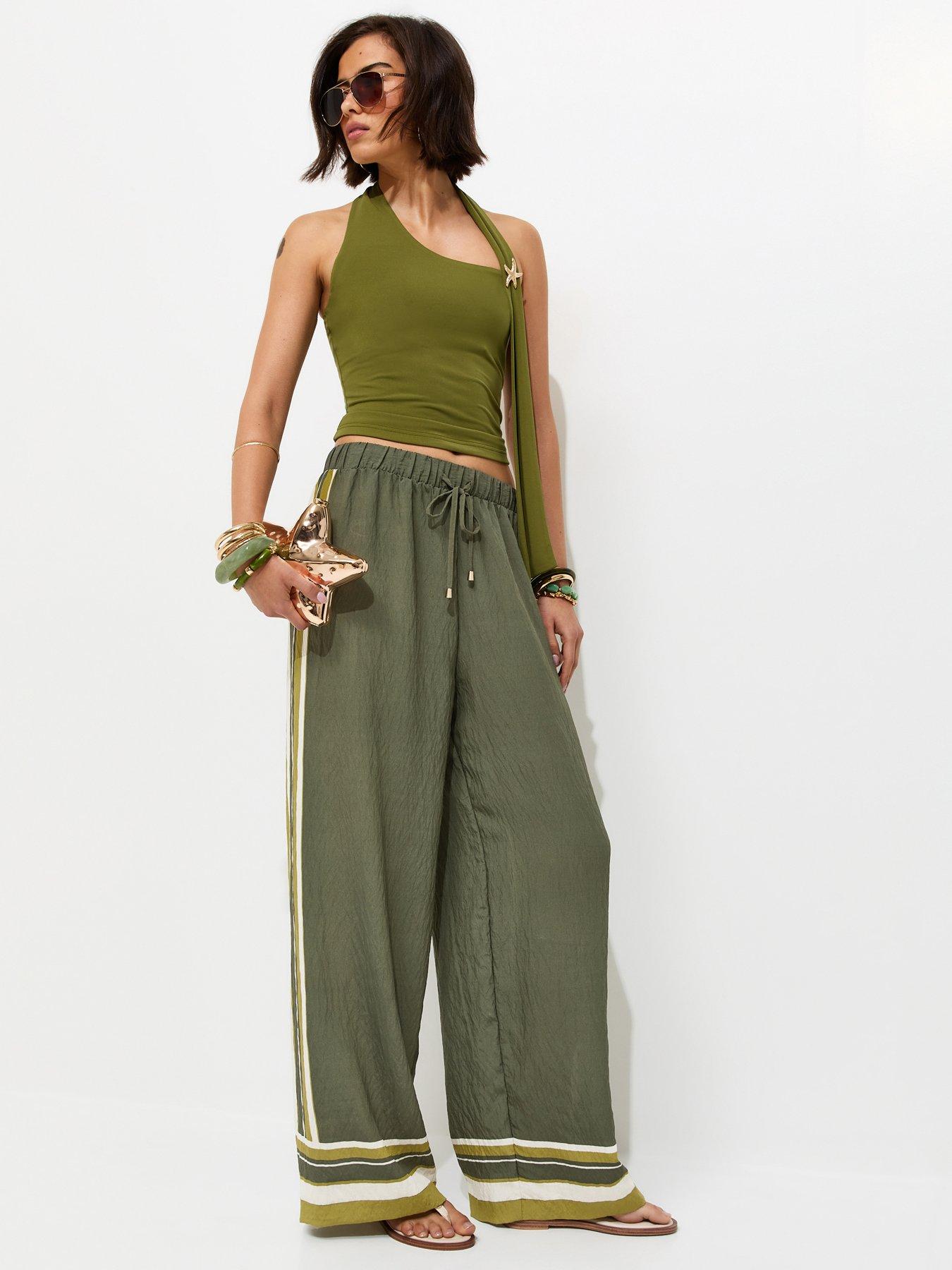 New Look Striped Trim Wide Leg Trousers - Green