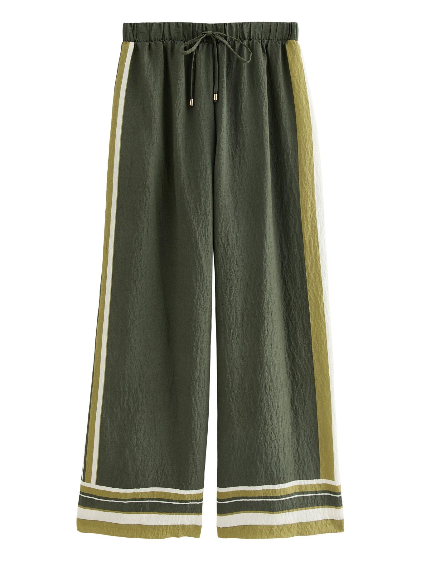 Image 6 of 6 of New Look Striped Trim Wide Leg Trousers - Green