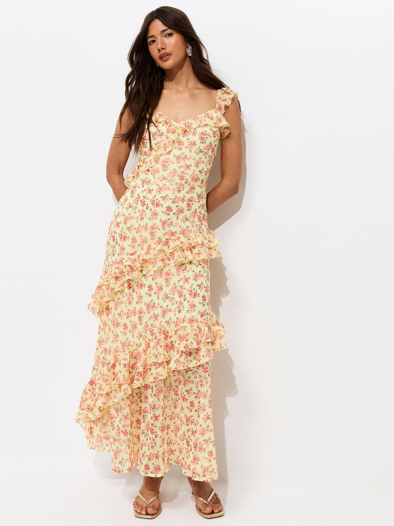 New Look Chiffon Floral Ruffled Maxi Dress - Yellow
