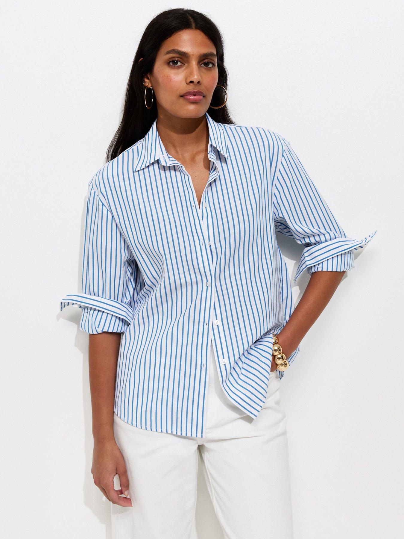 New Look Cotton Striped Oversized Shirt - Blue
