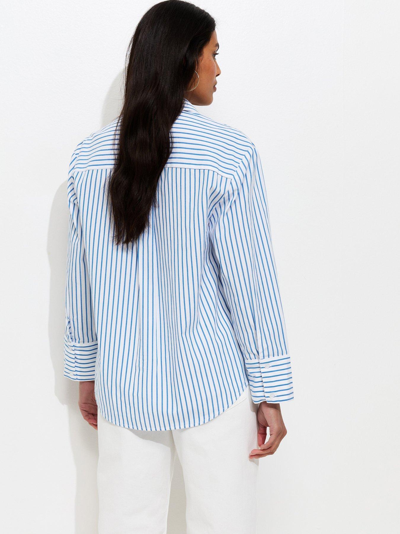 Image 2 of 5 of New Look Cotton Striped Oversized Shirt - Blue