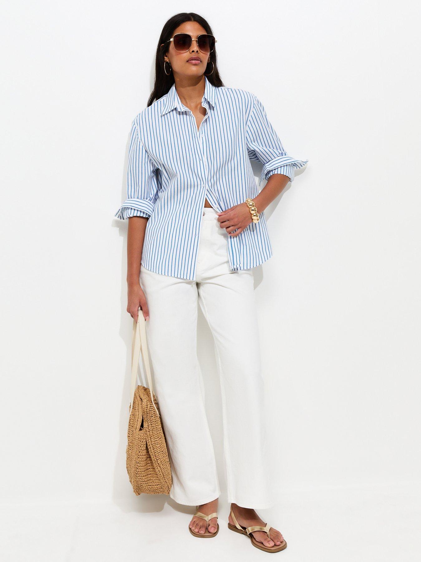 Image 3 of 5 of New Look Cotton Striped Oversized Shirt - Blue