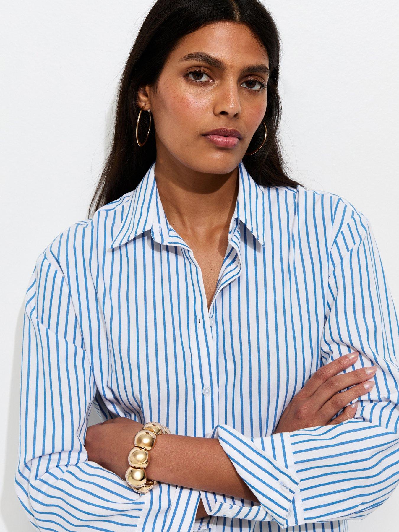 Image 4 of 5 of New Look Cotton Striped Oversized Shirt - Blue