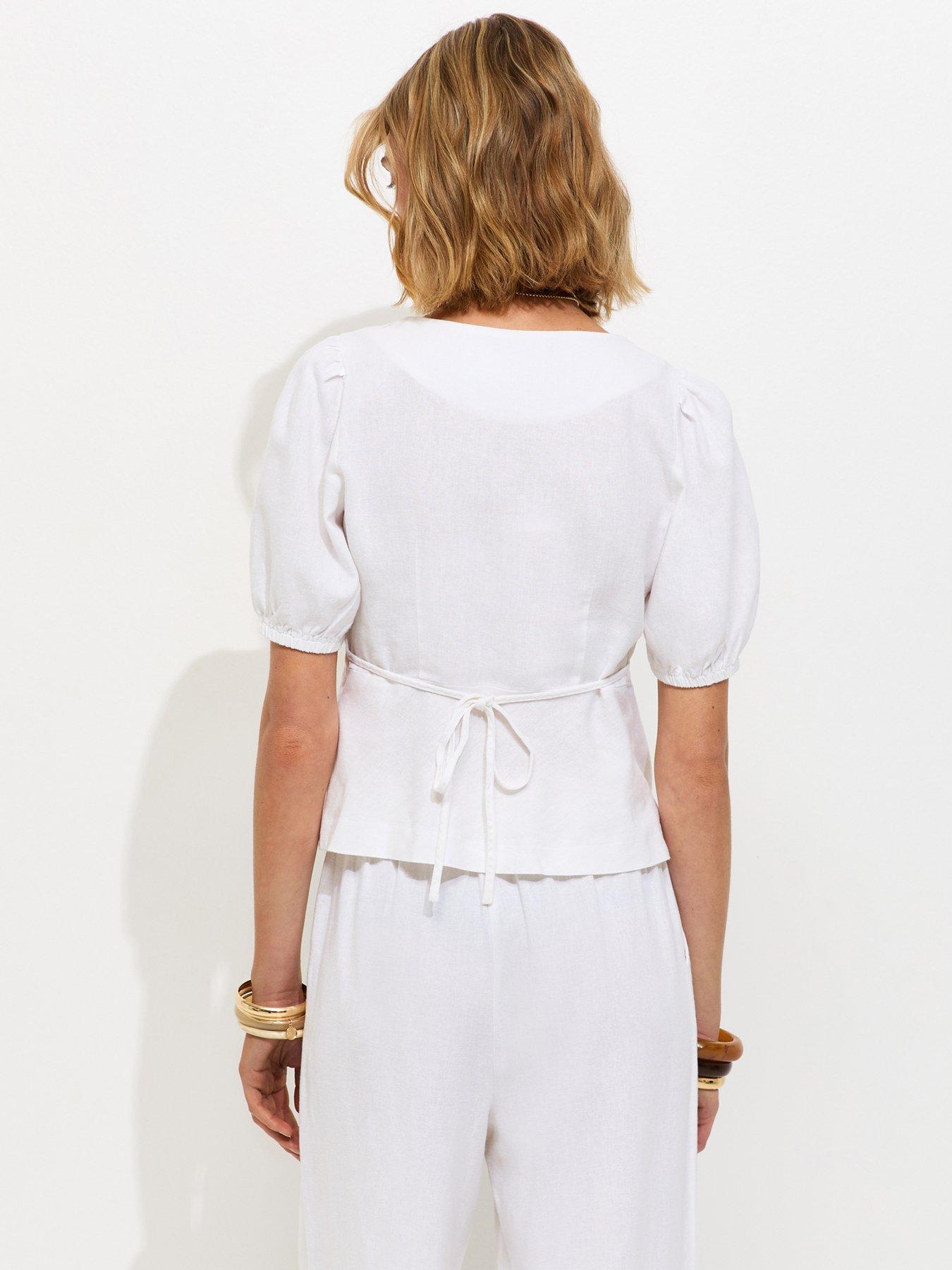 Image 2 of 5 of New Look Linen Rich Shell Button Peplum Top - White