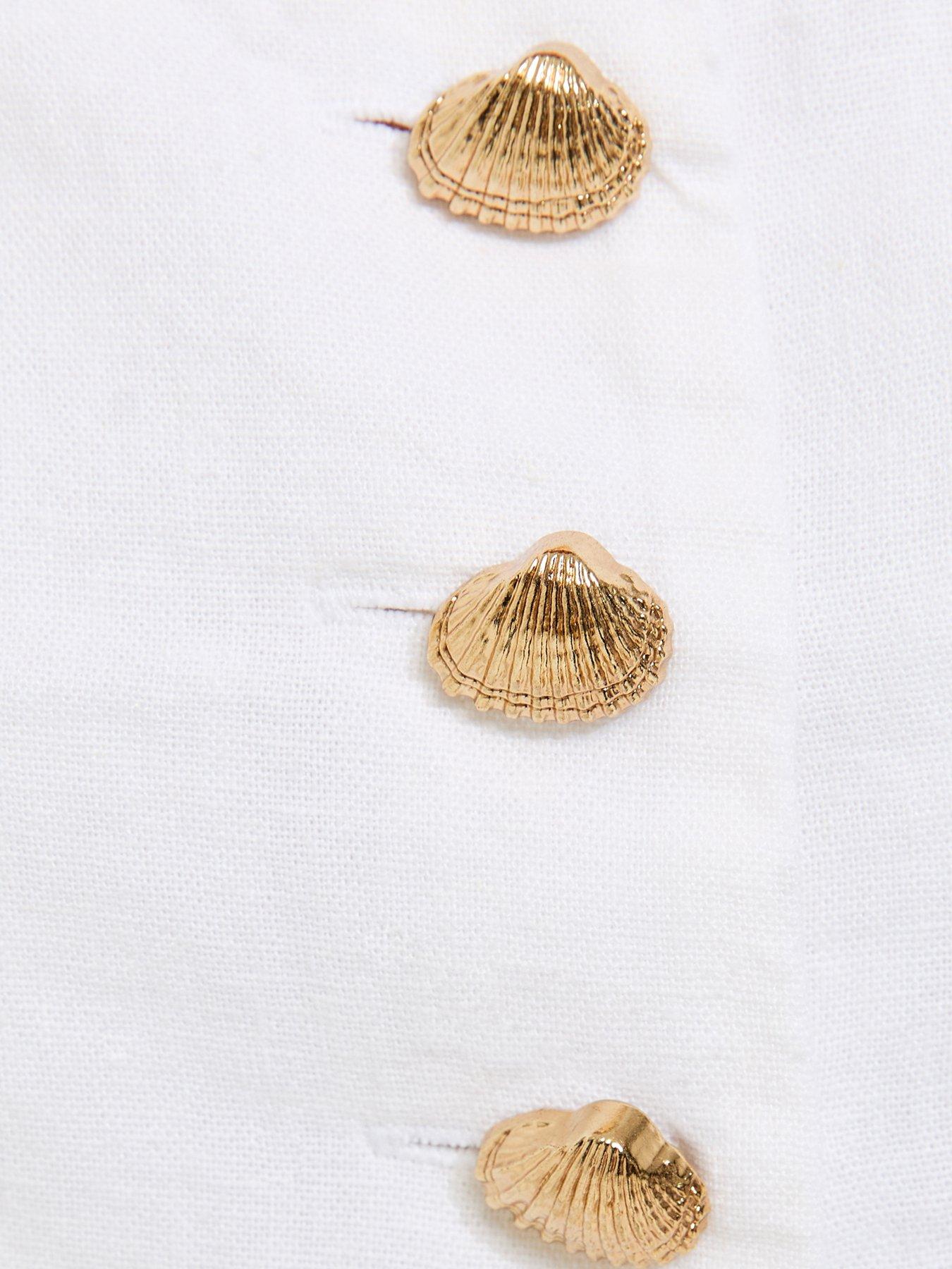 Image 5 of 5 of New Look Linen Rich Shell Button Peplum Top - White