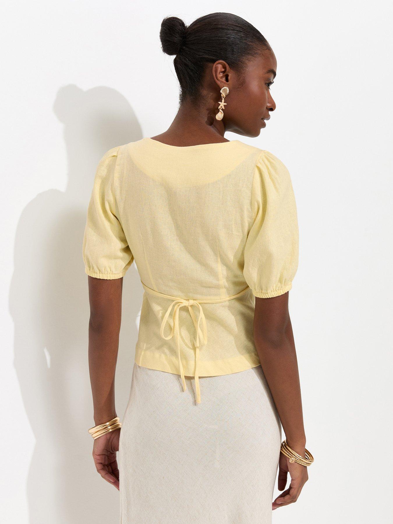 Image 2 of 4 of New Look Linen Rich Shell Button Peplum Top - Yellow