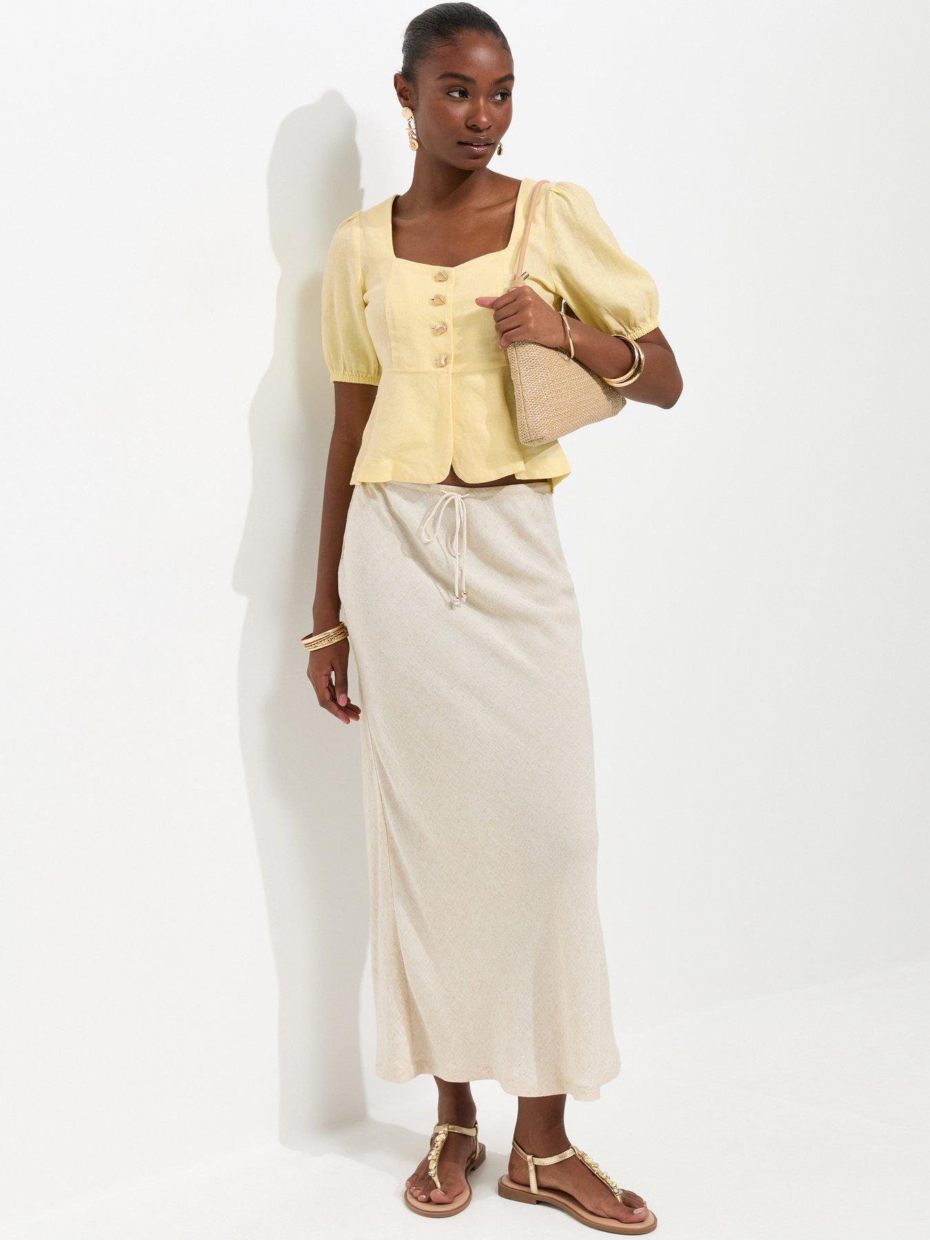Image 3 of 4 of New Look Linen Rich Shell Button Peplum Top - Yellow
