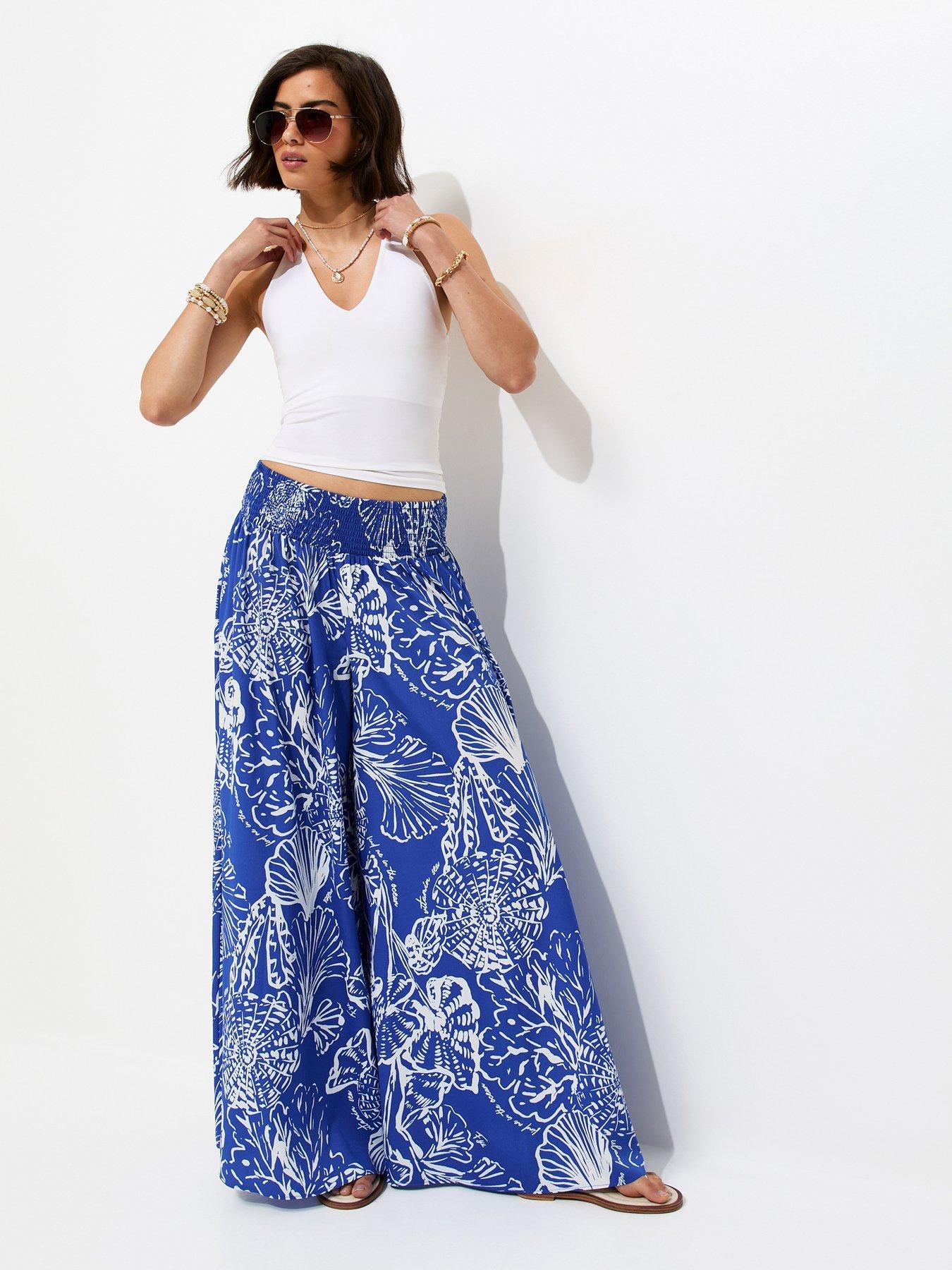New Look Shell Print Palazzo Trousers - Blue