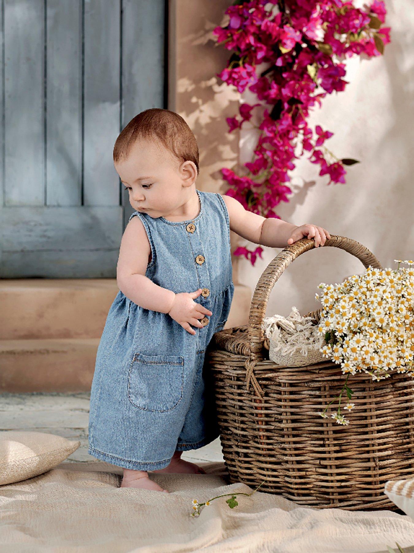 Image 1 of 2 of Mamas & Papas Baby Girls Chambray Romper - Blue