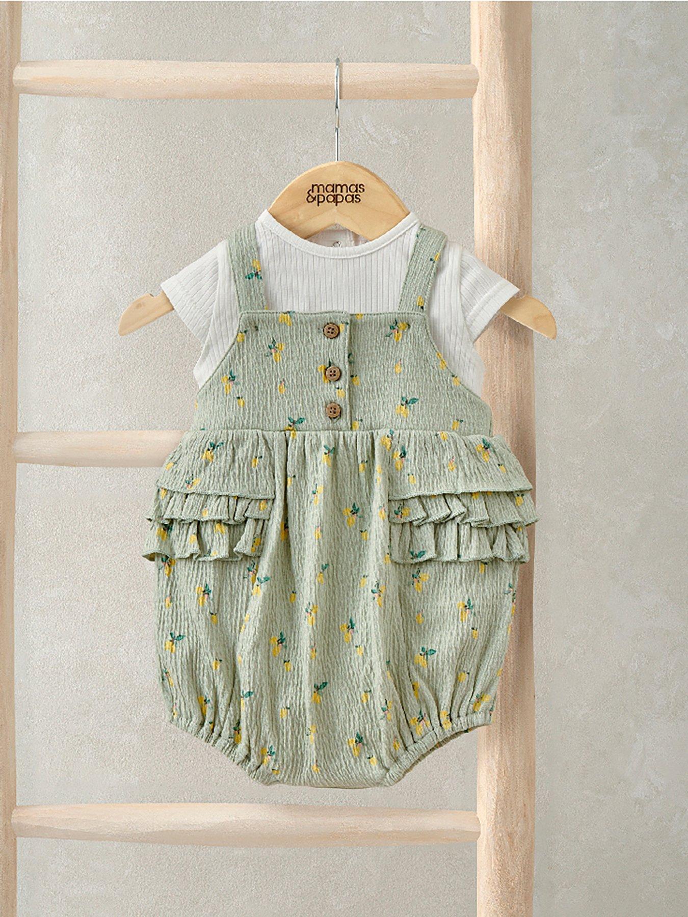 Mamas & Papas Baby Girls 2 Piece Hibiscus Bodysuit & Romper Set - Green