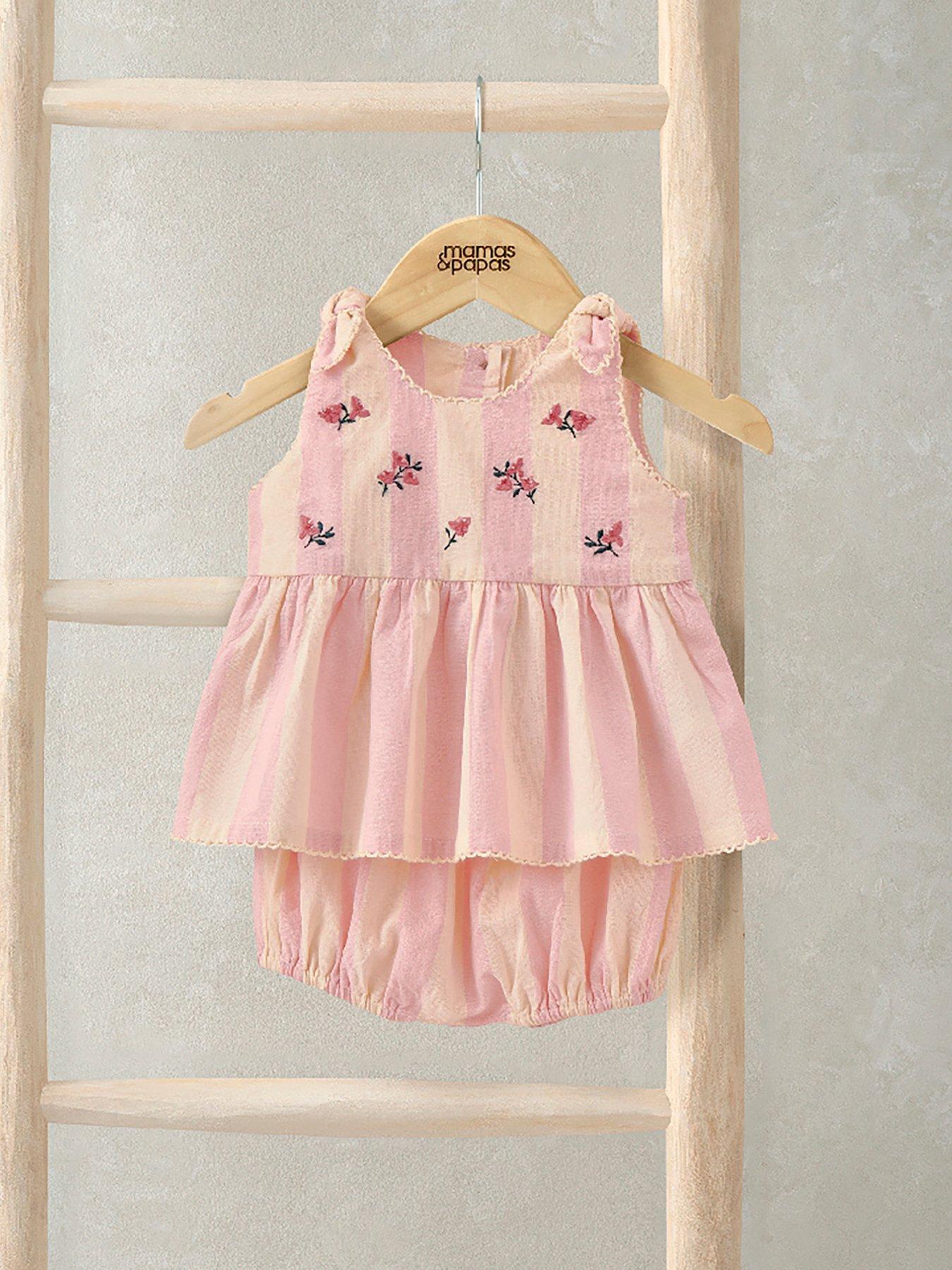 Mamas & Papas Baby Girls 2 Piece Embroidered Peplum Top & Bloomers Set - Pink