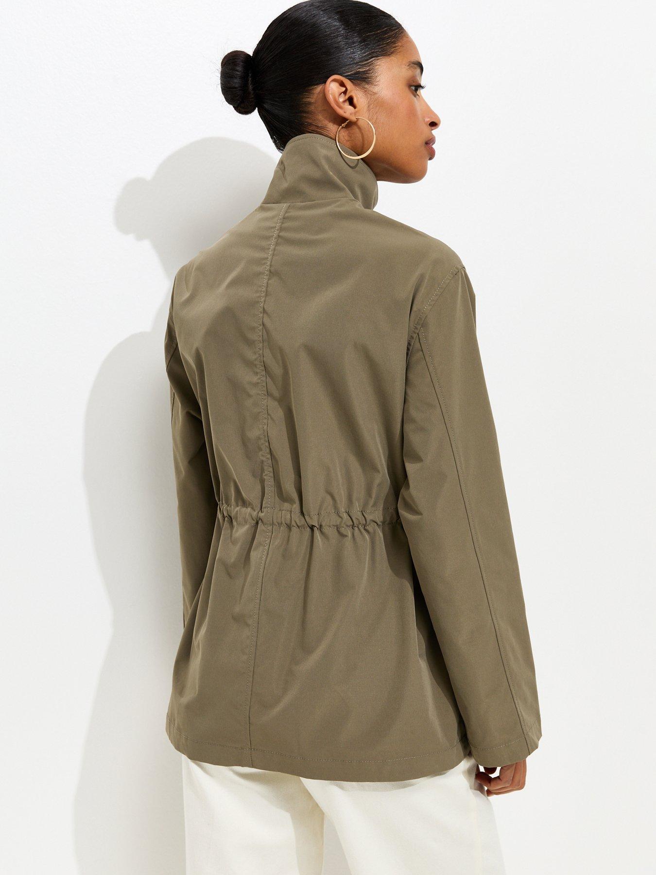 Image 2 of 6 of New Look Cinched Waist Funnel Neck Jacket - Light Khaki