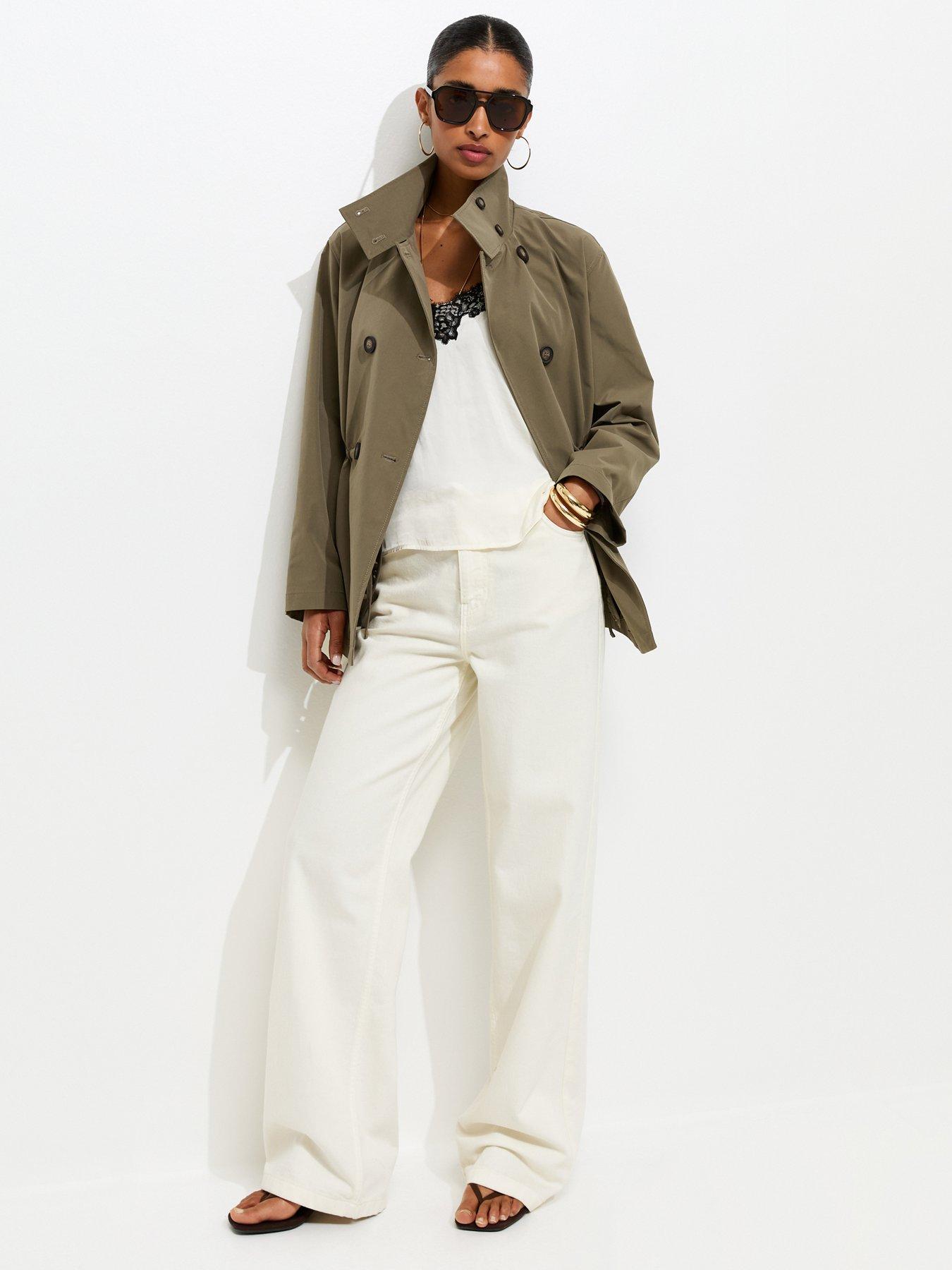 Image 3 of 6 of New Look Cinched Waist Funnel Neck Jacket - Light Khaki
