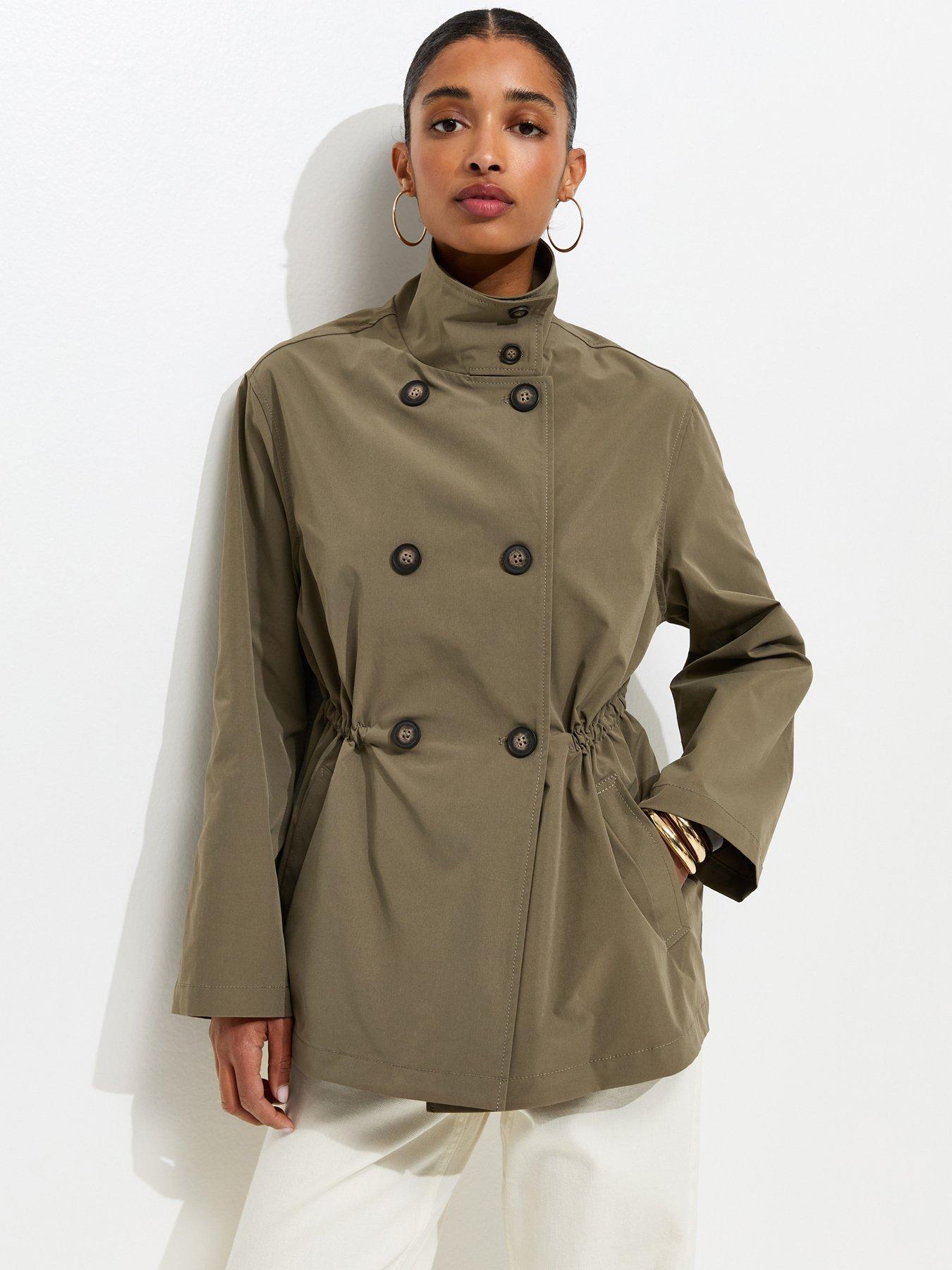 Image 4 of 6 of New Look Cinched Waist Funnel Neck Jacket - Light Khaki
