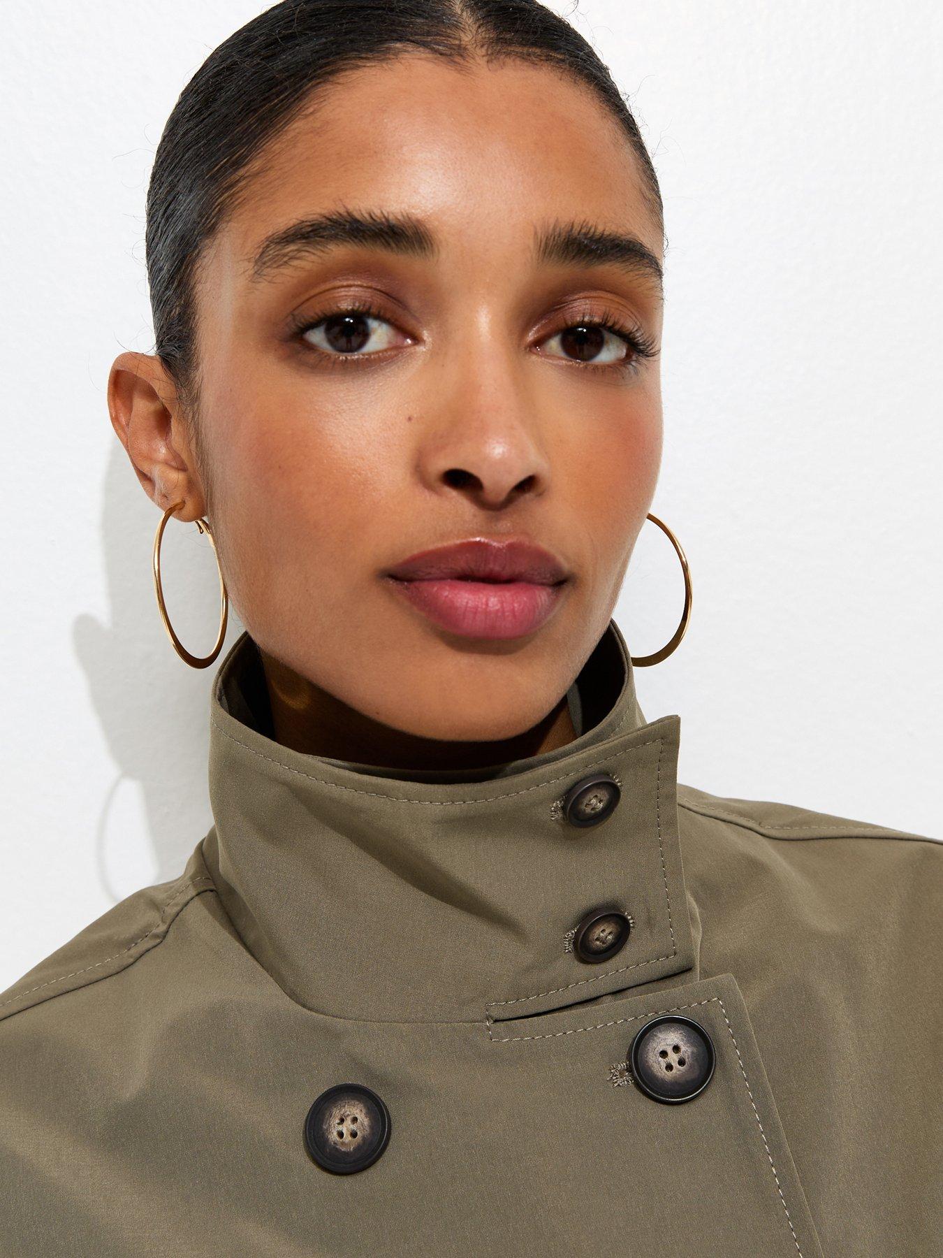 Image 5 of 6 of New Look Cinched Waist Funnel Neck Jacket - Light Khaki