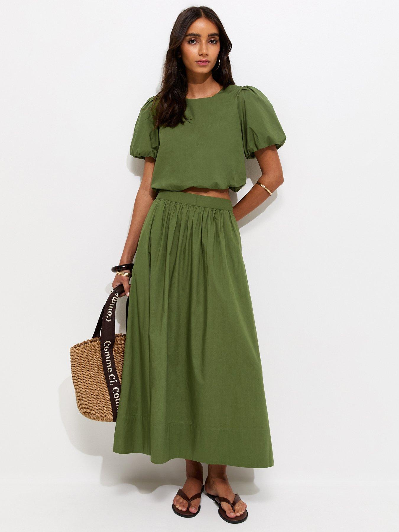 New Look Cotton Poplin Circle Skirt - Dark Khaki