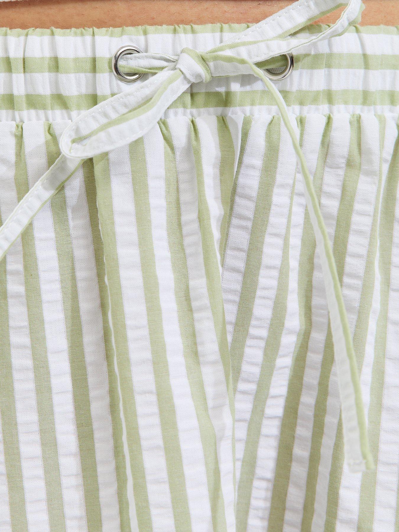 Image 5 of 6 of New Look Striped Cotton Seersucker Circle Maxi Skirt - Green